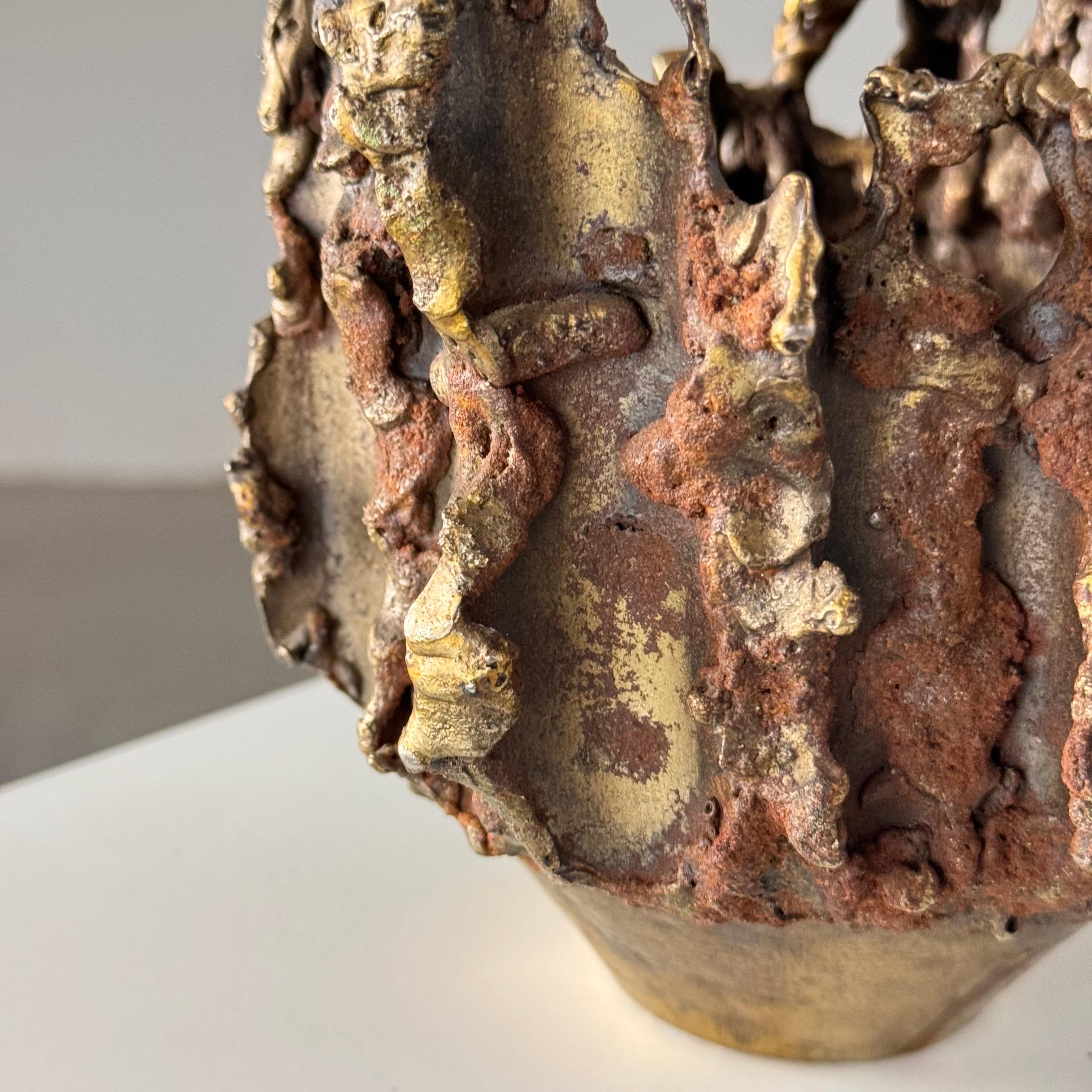 Rare, Handcrafted Brutalist Bronze Vase by Marcello Fantoni, Signed, 1950s For Sale 5
