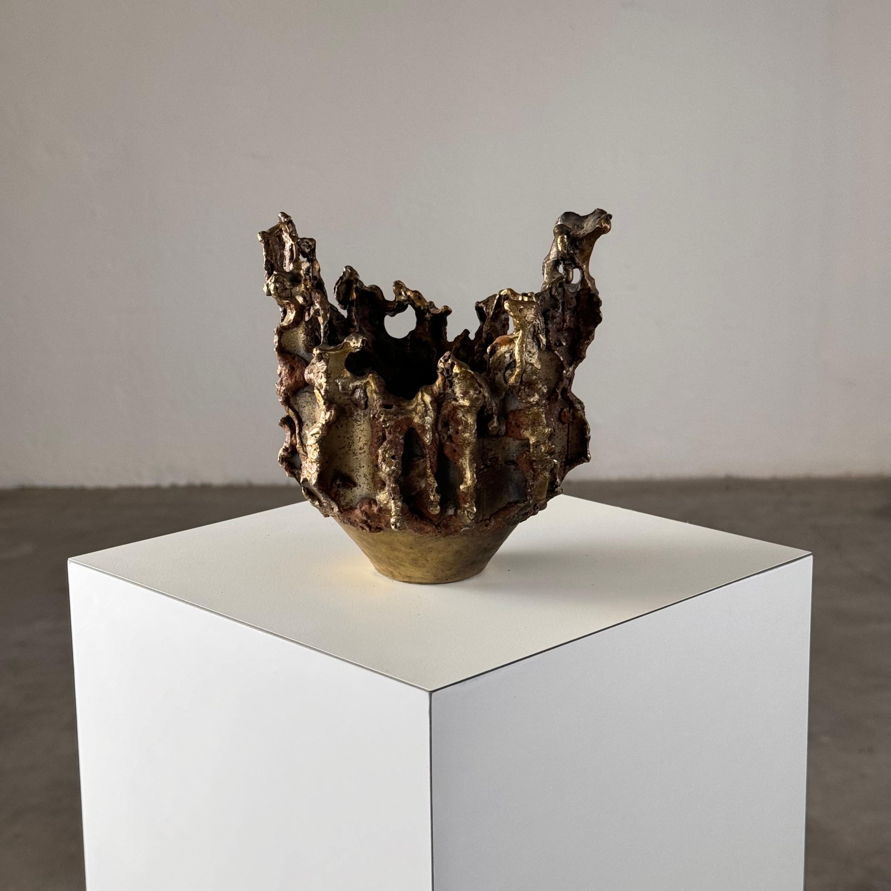Rare, Handcrafted Brutalist Bronze Vase by Marcello Fantoni, Signed, 1950s For Sale 7