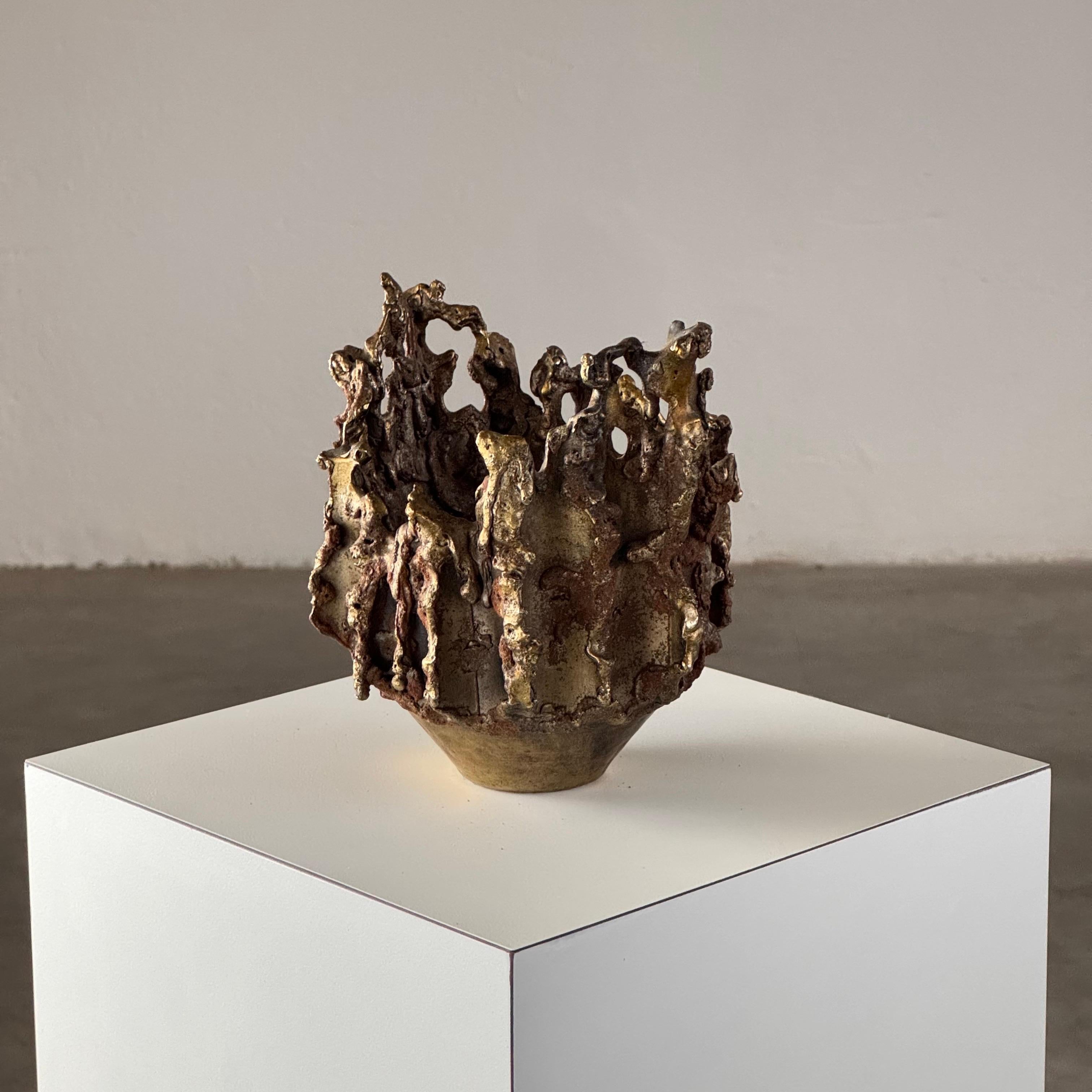 Rare, Handcrafted Brutalist Bronze Vase by Marcello Fantoni, Signed, 1950s For Sale 10