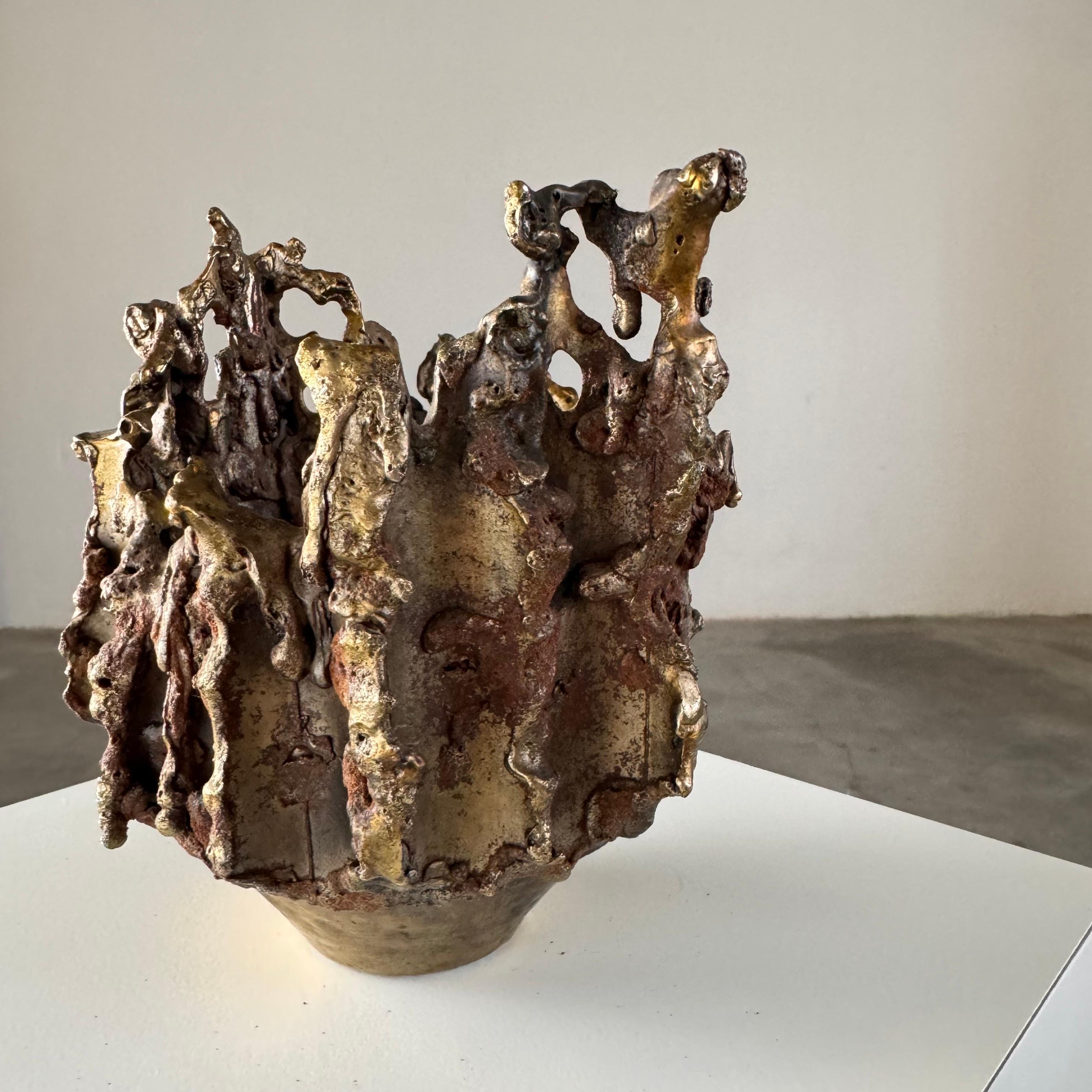 Rare, Handcrafted Brutalist Bronze Vase by Marcello Fantoni, Signed, 1950s For Sale 11