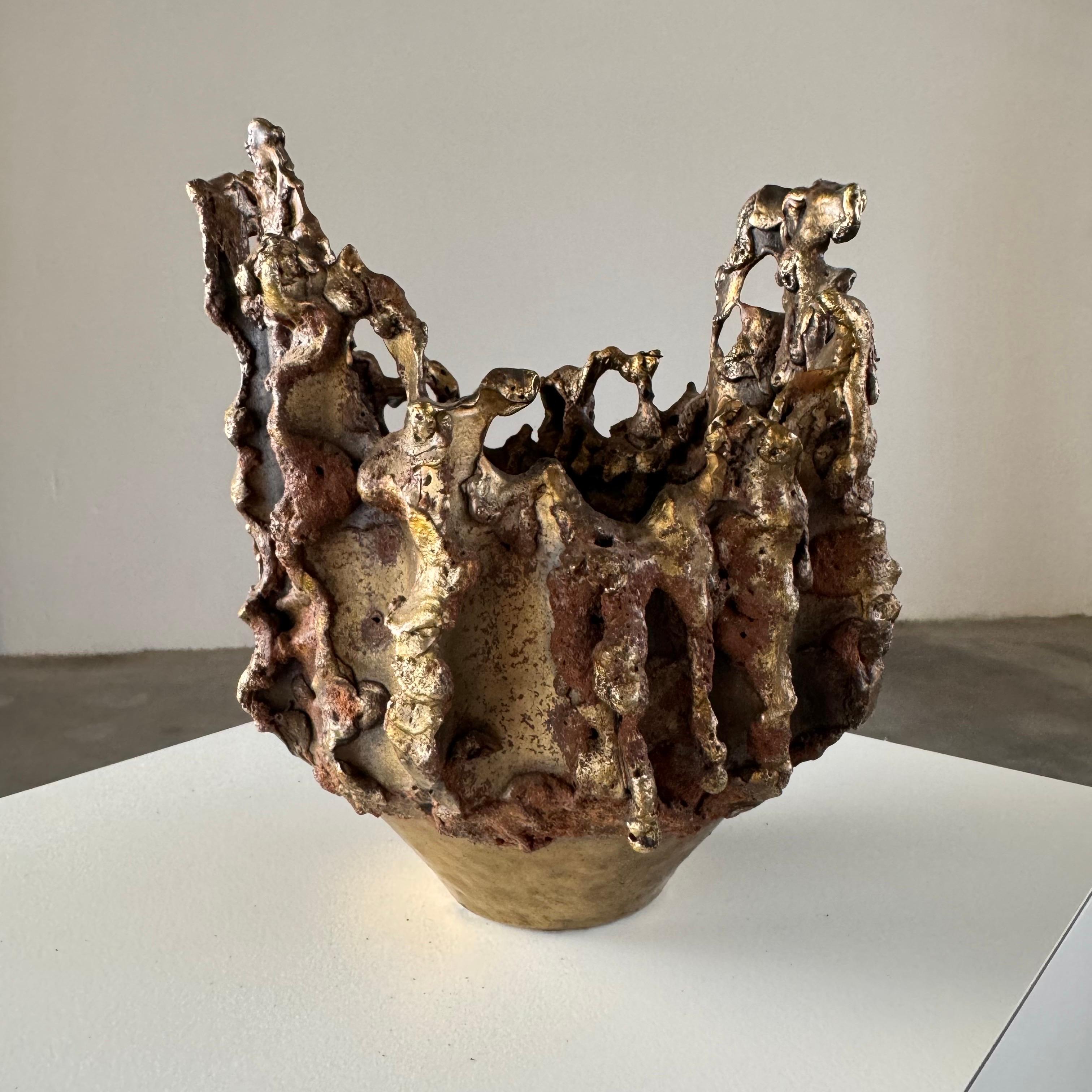 Rare, Handcrafted Brutalist Bronze Vase by Marcello Fantoni, Signed, 1950s For Sale 14