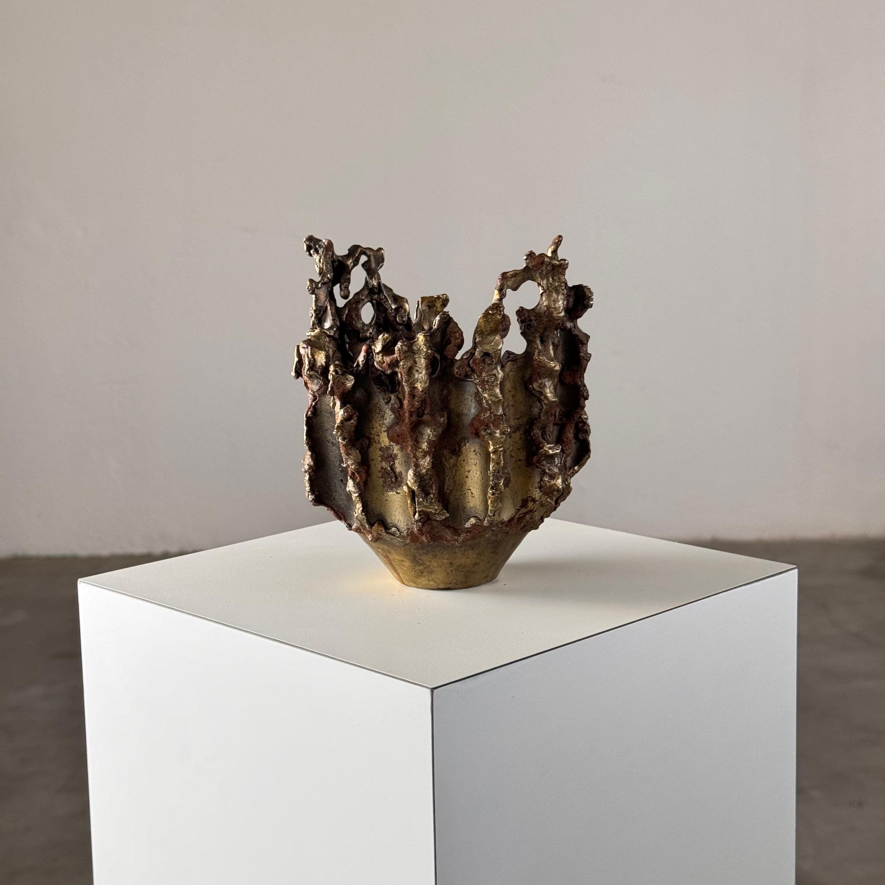 Italian Rare, Handcrafted Brutalist Bronze Vase by Marcello Fantoni, Signed, 1950s For Sale
