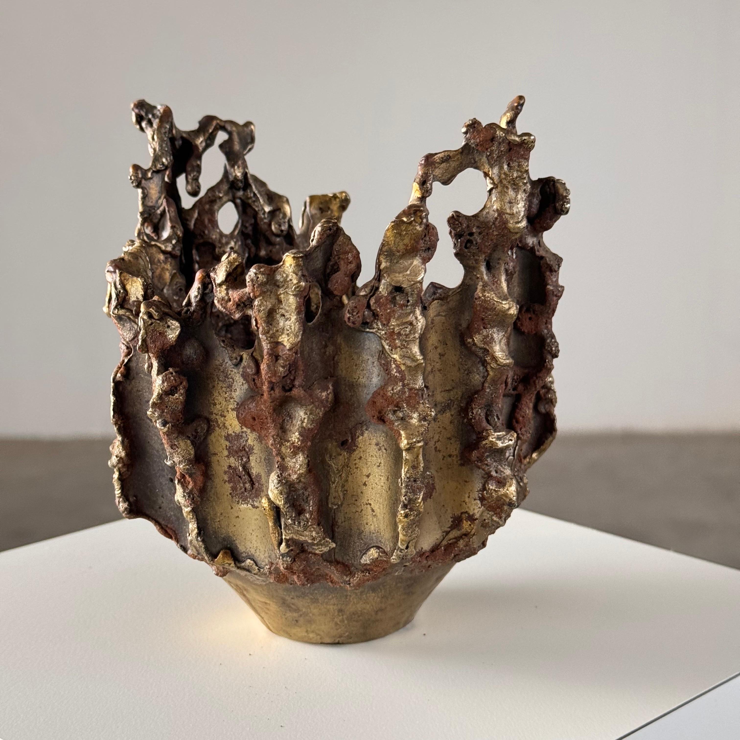 Hand-Crafted Rare, Handcrafted Brutalist Bronze Vase by Marcello Fantoni, Signed, 1950s For Sale