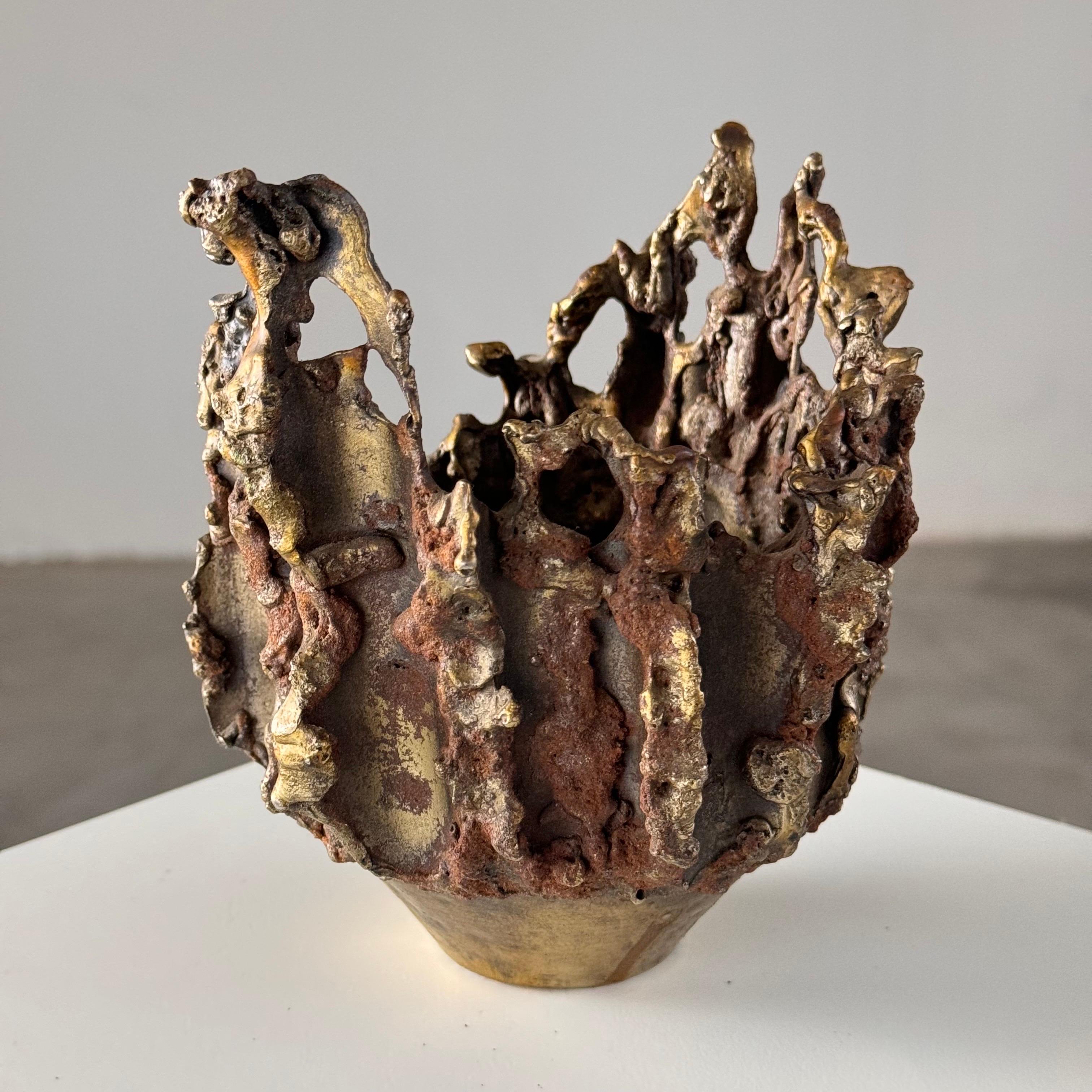 Rare, Handcrafted Brutalist Bronze Vase by Marcello Fantoni, Signed, 1950s For Sale 2