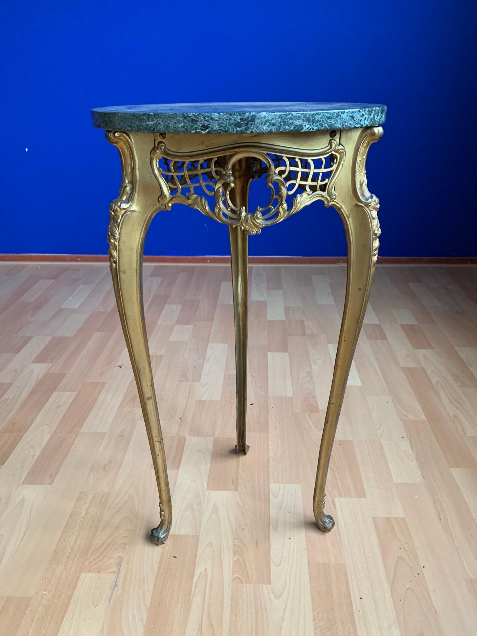 Rare and Handcrafted French Antique Bronze and Marble Top Flower Table, Stand 9