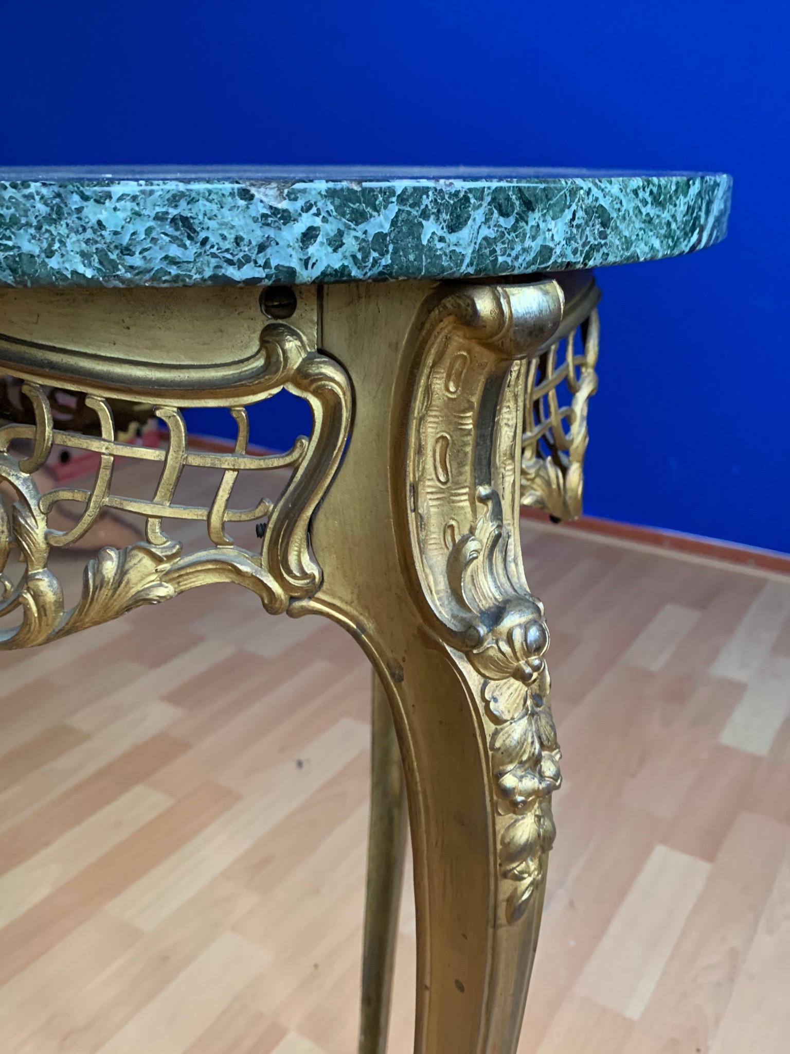 Gilt Rare and Handcrafted French Antique Bronze and Marble Top Flower Table, Stand