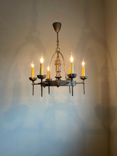 Rare & Handcrafted Gothic Revival Bronzed Metal Knight with Sword Chandelier
