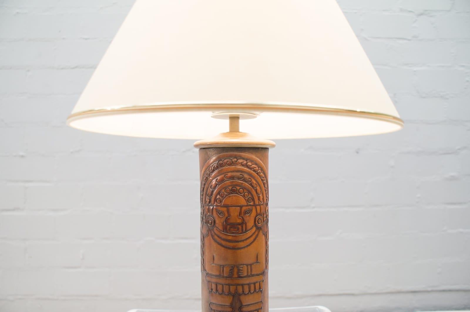 Rare Handcrafted Leather Table Lamp with Maja Motiv by Kaiser Leuchten, 1960s For Sale 1