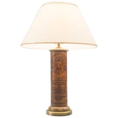 Rare Handcrafted Leather Table Lamp with Maja Motiv by Kaiser Leuchten, 1960s