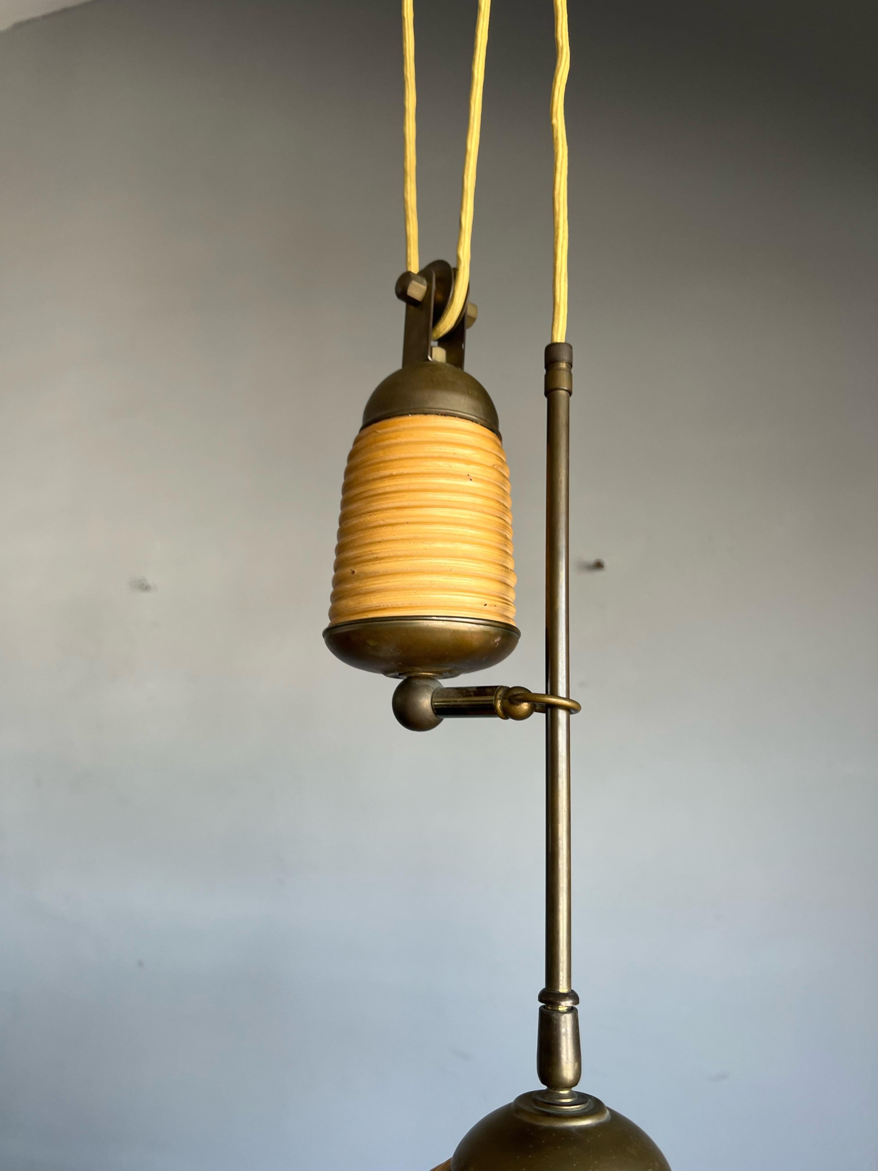 Rare Handcrafted Mid-Century Modern Rattan & Brass Pendant Light / Ceiling Lamp For Sale 7