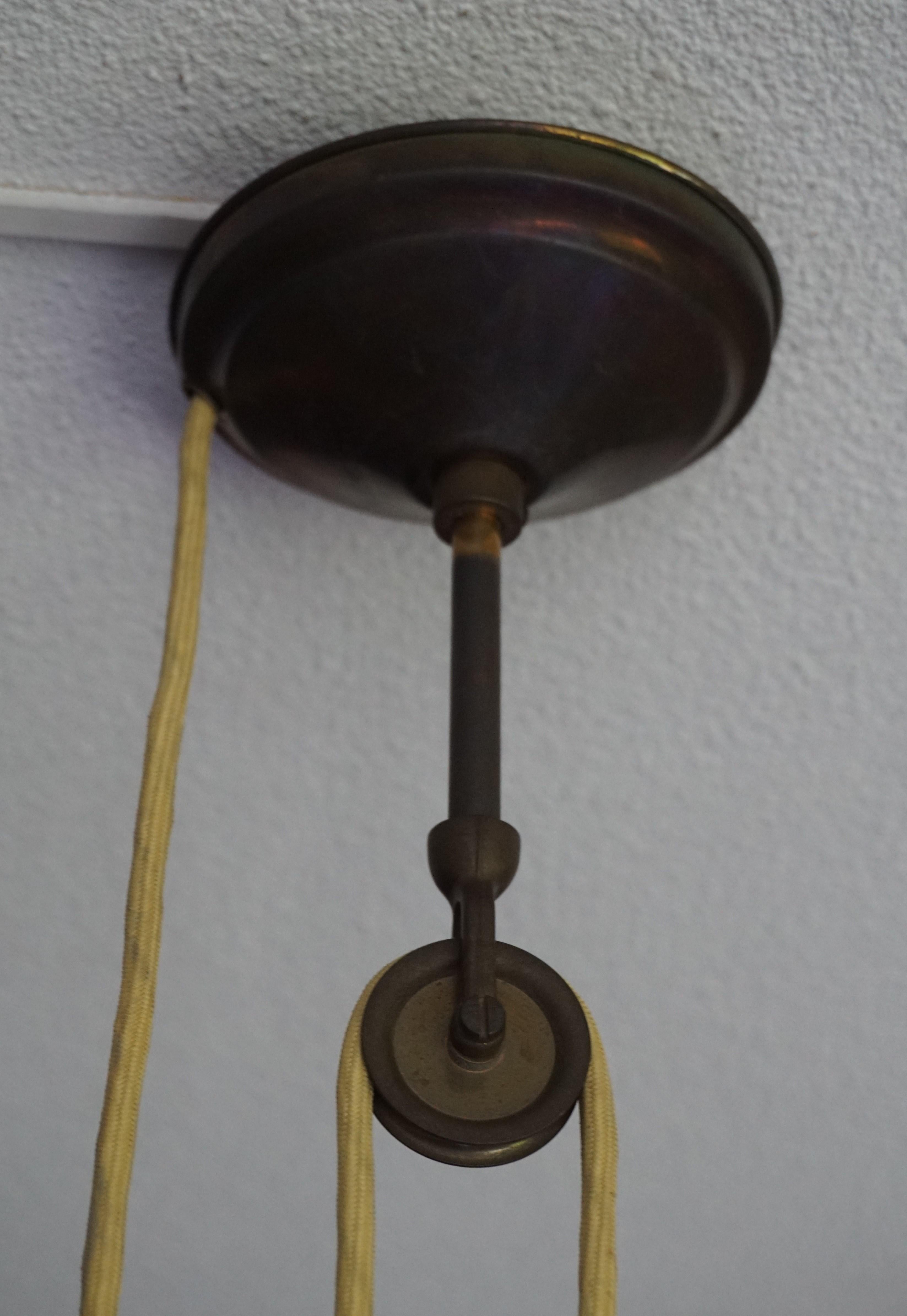 Rare and Handcrafted Mid-Century Modern Opaline and Brass Pendant, Ceiling Light In Excellent Condition In Lisse, NL
