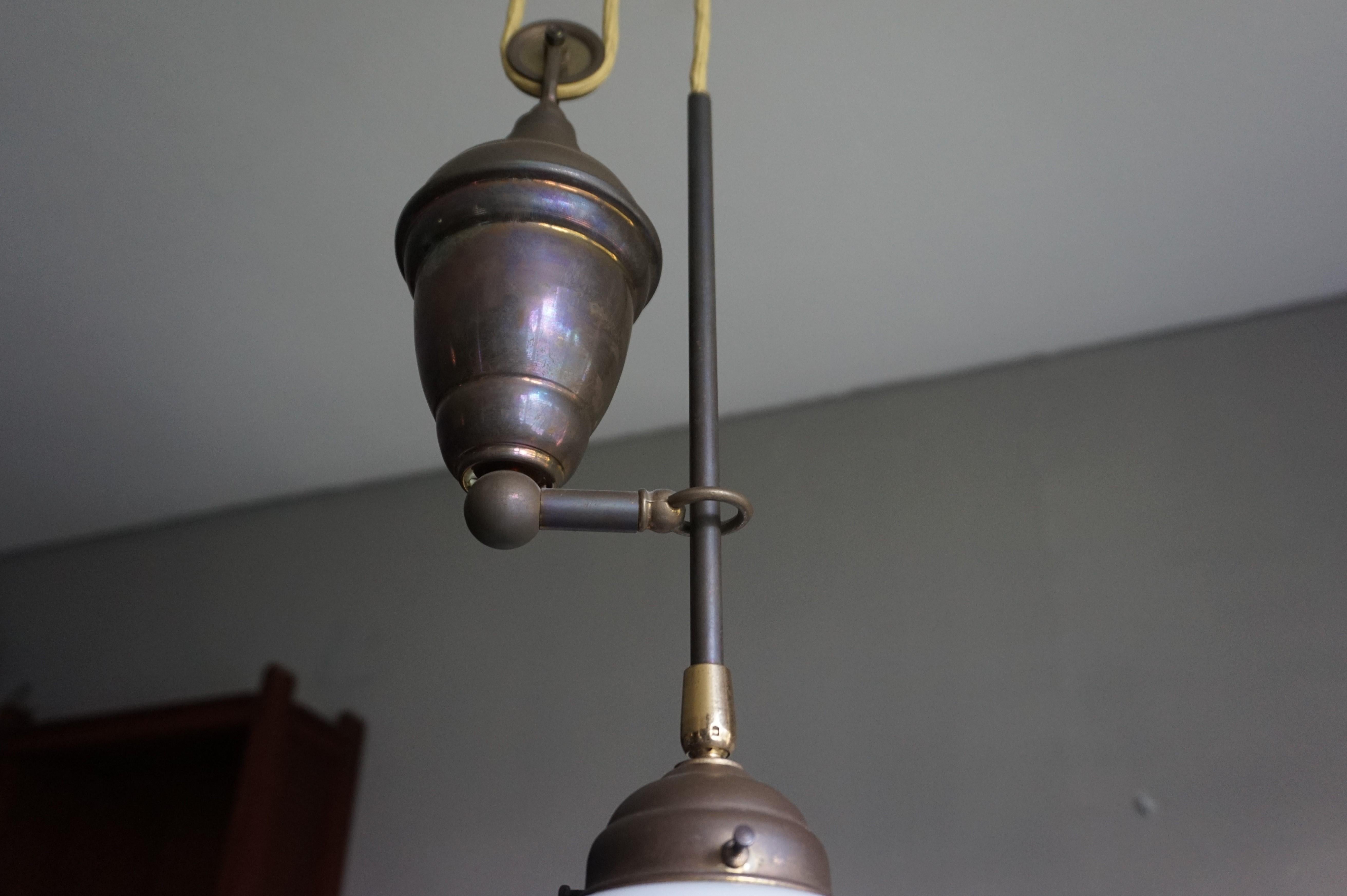 20th Century Rare and Handcrafted Mid-Century Modern Opaline and Brass Pendant, Ceiling Light