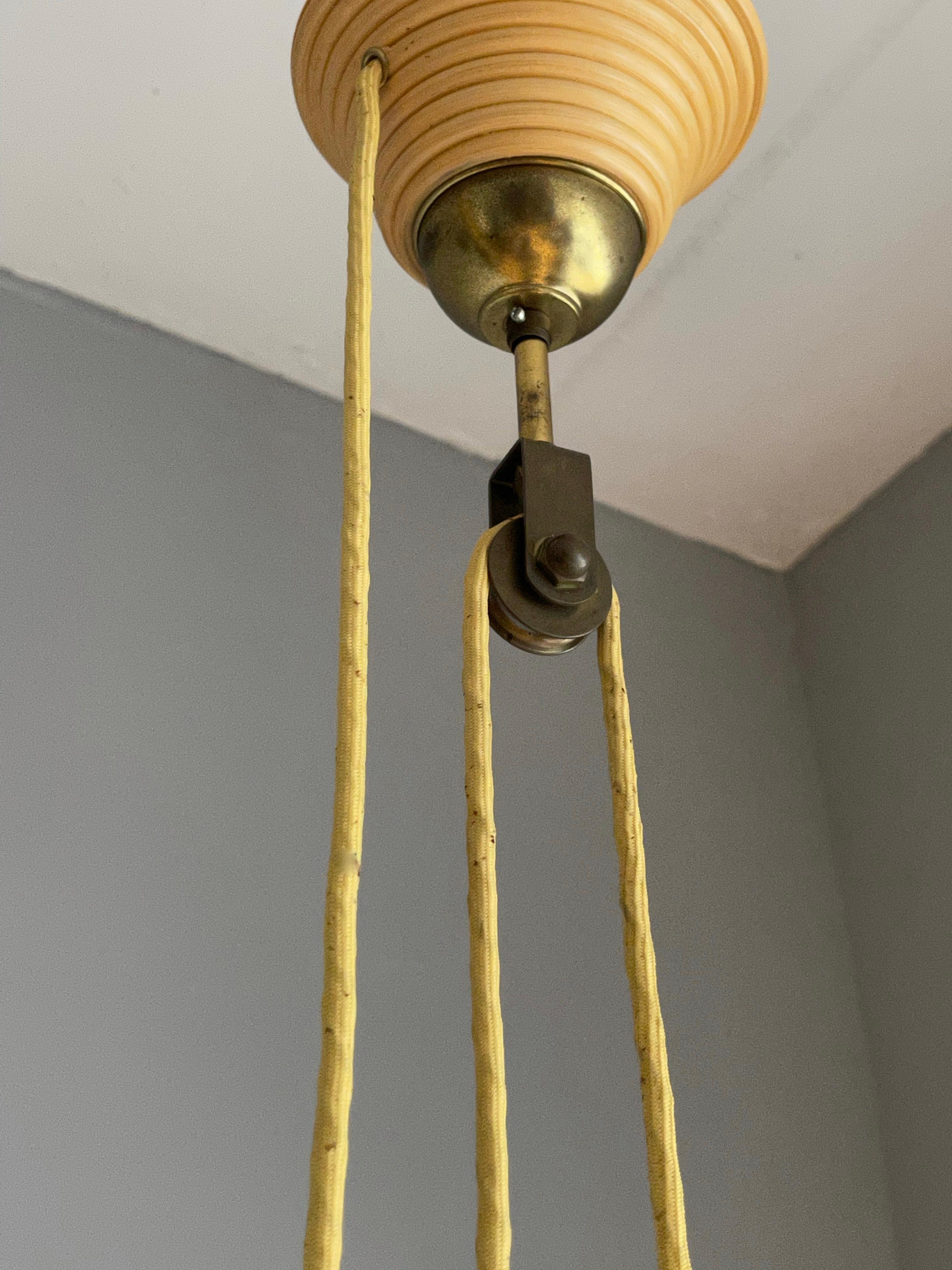 Rare Handcrafted Mid-Century Modern Rattan & Brass Pendant Light / Ceiling Lamp 8