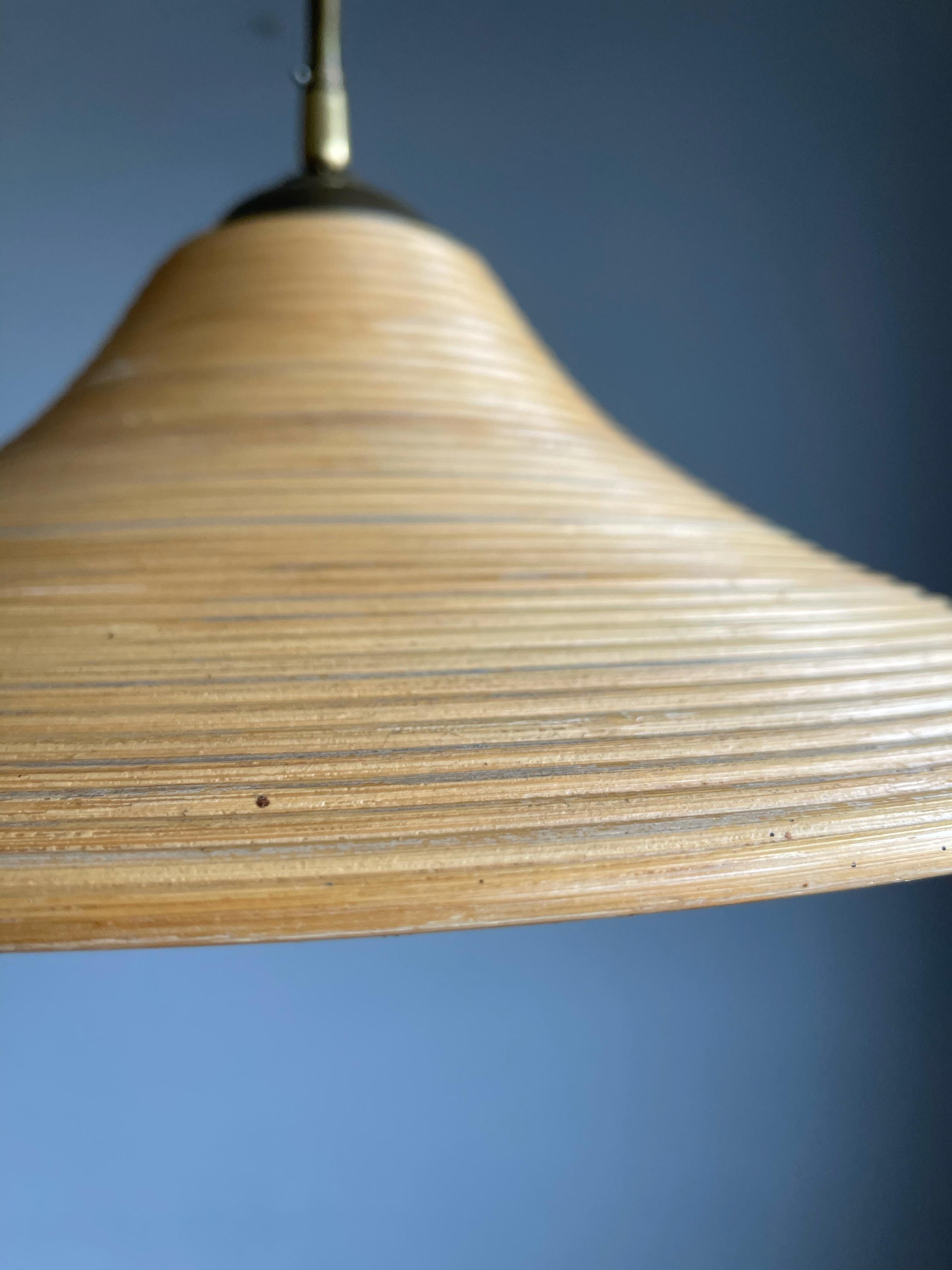 20th Century Rare Handcrafted Mid-Century Modern Rattan & Brass Pendant Light / Ceiling Lamp