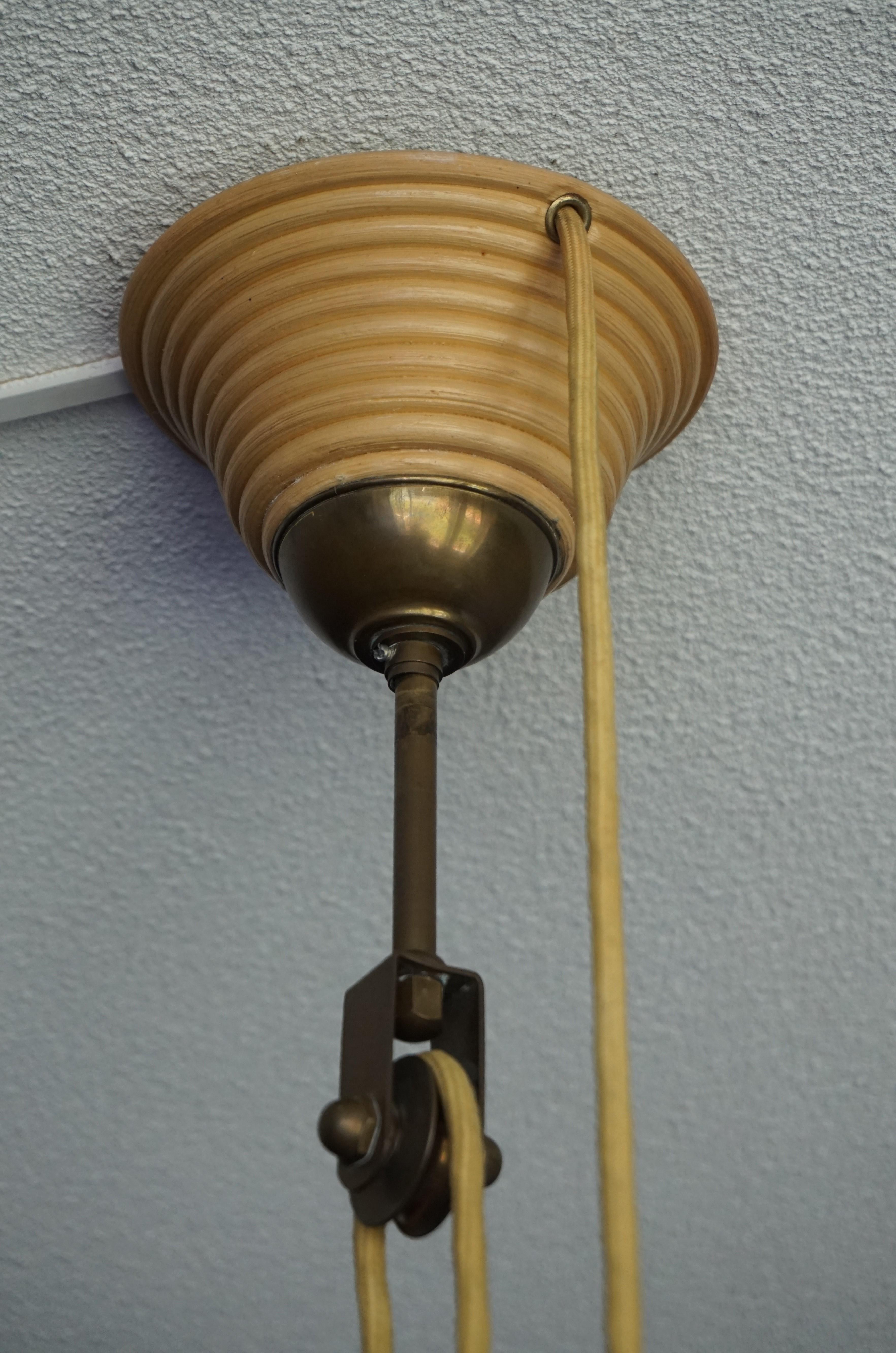 Rare & Handcrafted Midcentury Modern Rattan & Brass Pendant Light / Ceiling Lamp 1