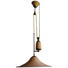 Rare & Handcrafted Midcentury Modern Rattan & Brass Pendant Light / Ceiling Lamp