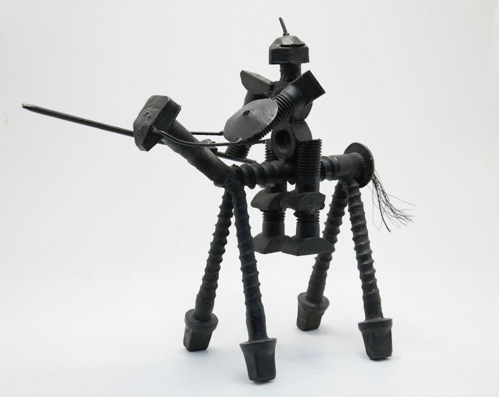 Rare Handcrafted Nut and Bolt Sculpture of Don Quijote, 1970s In Good Condition In Budapest, HU