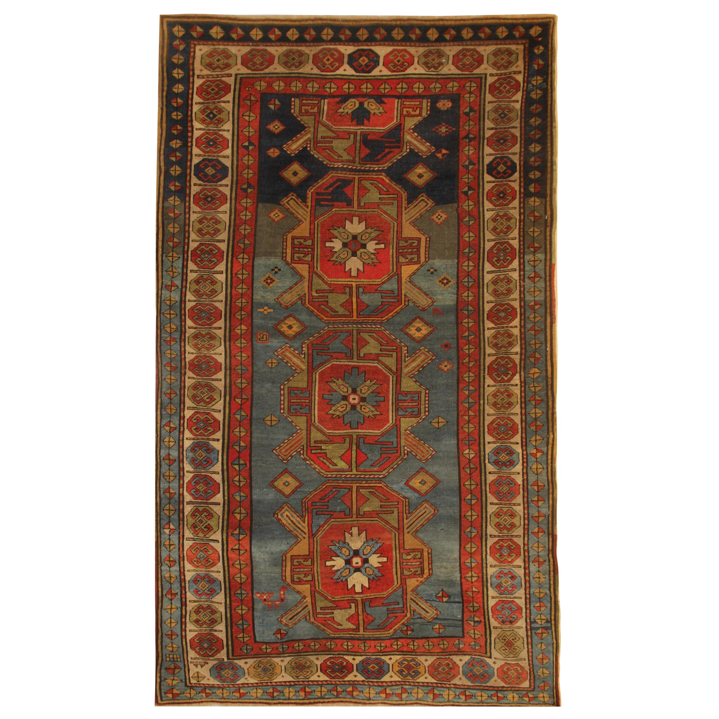 Rare Handmade 19th Century Caucasian Kazak Area Rug Carpet