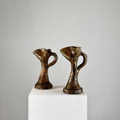 Rare Handmade Brutalist Ceramic Jugs from Early 1900s Italy