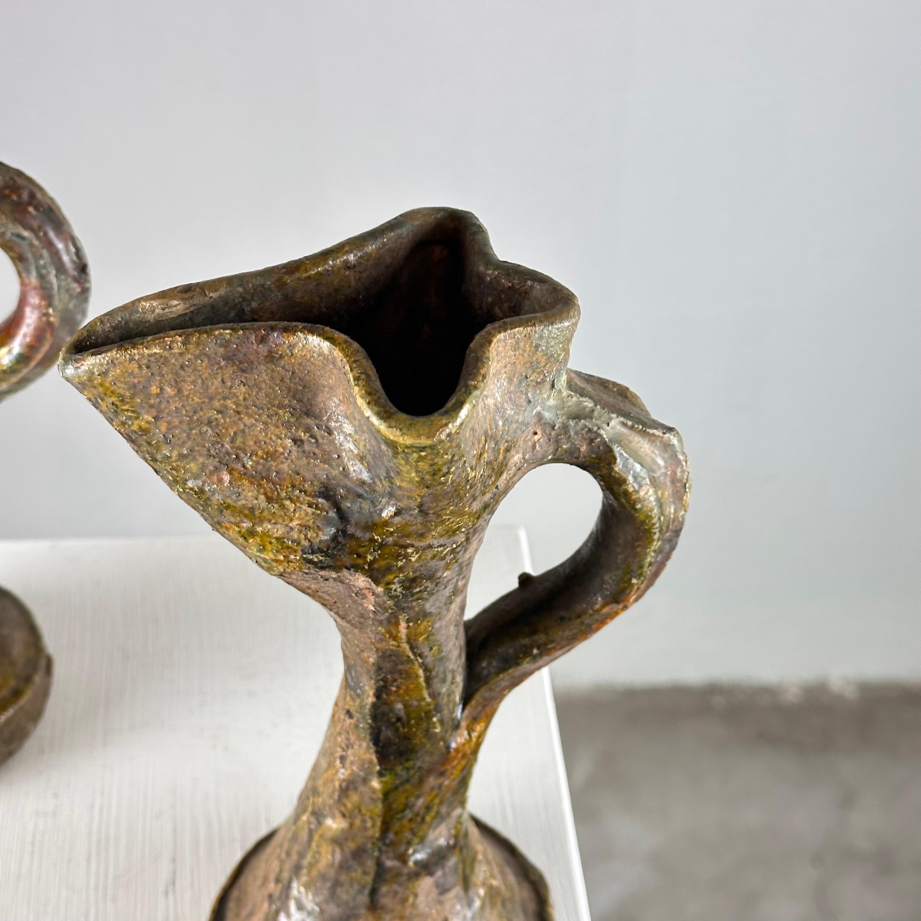 Rare Handmade Brutalist Ceramic Jugs from Early 1900s Italy For Sale 3