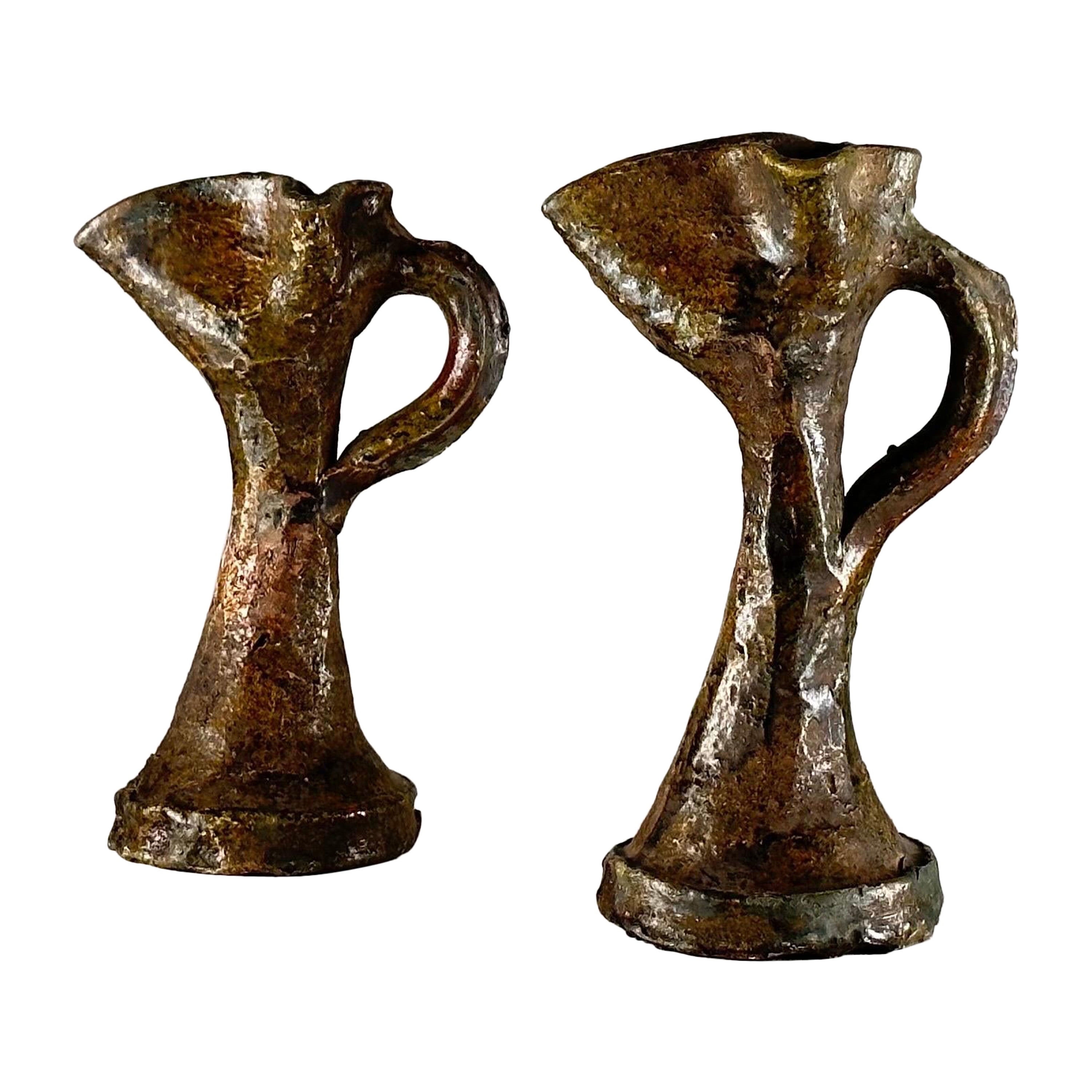 Rare Handmade Brutalist Ceramic Jugs from Early 1900s Italy For Sale