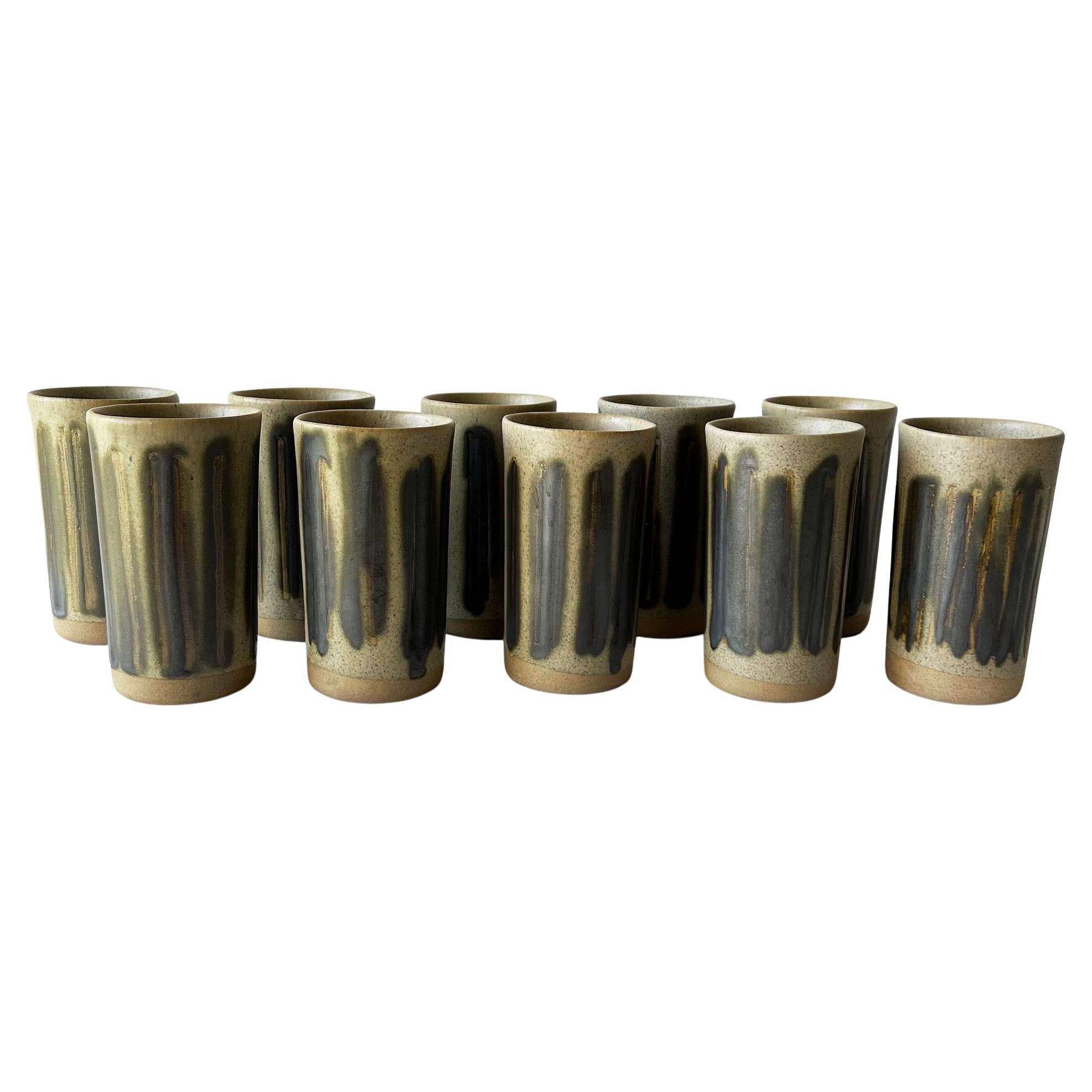 Rare Handmade Set of 10 Stoneware Tumblers by Gordon and Jane Martz for Marshall For Sale