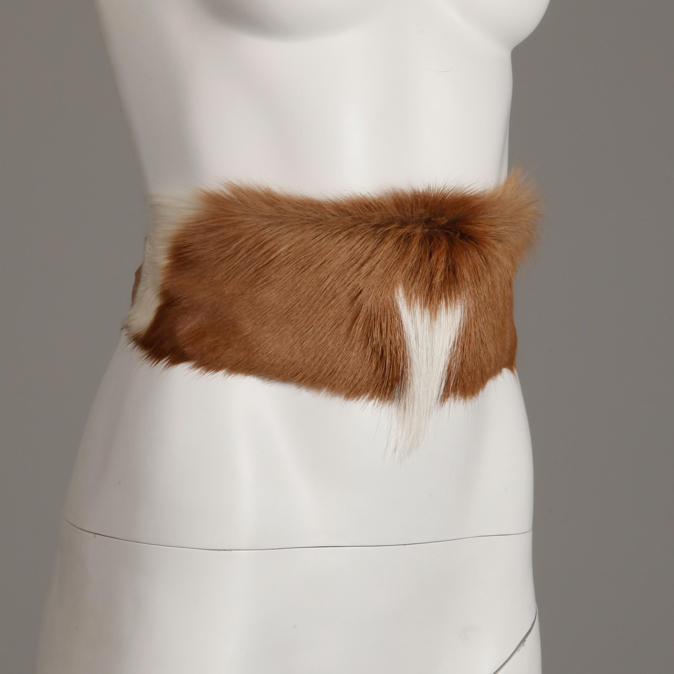 Rare Handmade Signed Ann Turk Vintage Brown Fur + Suede Leather Runway Belt For Sale 5