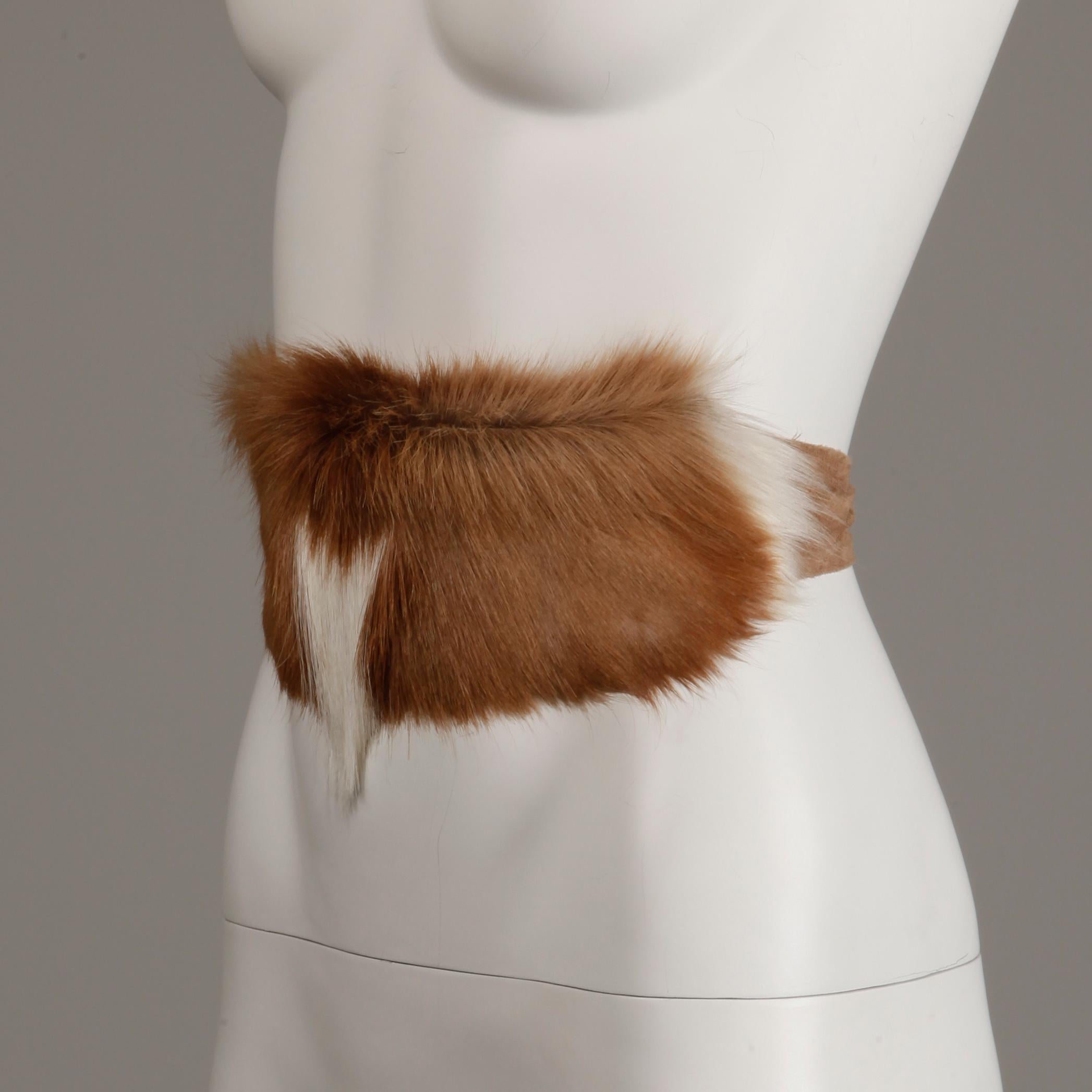 Women's or Men's Rare Handmade Signed Ann Turk Vintage Brown Fur + Suede Leather Runway Belt For Sale