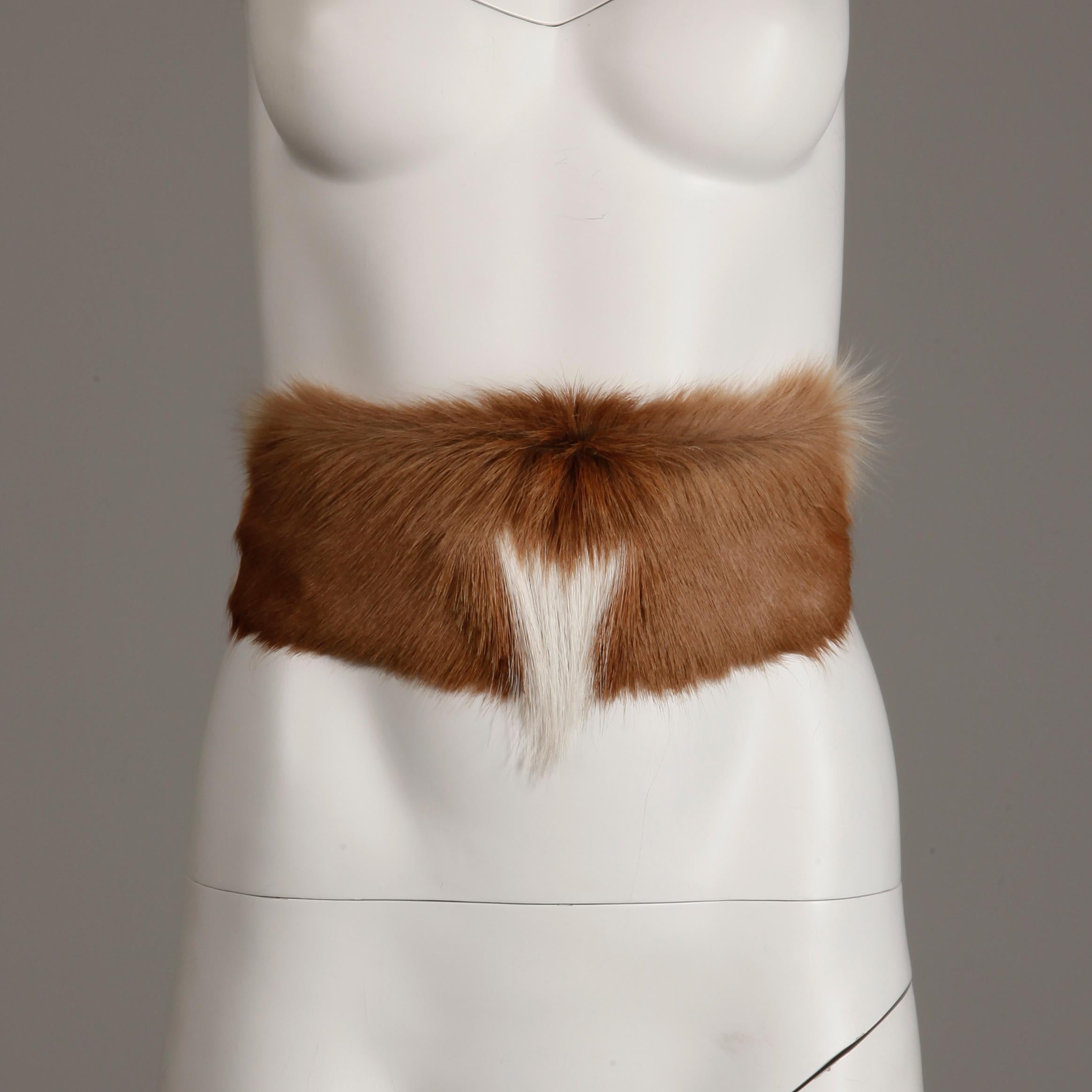 Rare Handmade Signed Ann Turk Vintage Brown Fur + Suede Leather Runway Belt For Sale 4