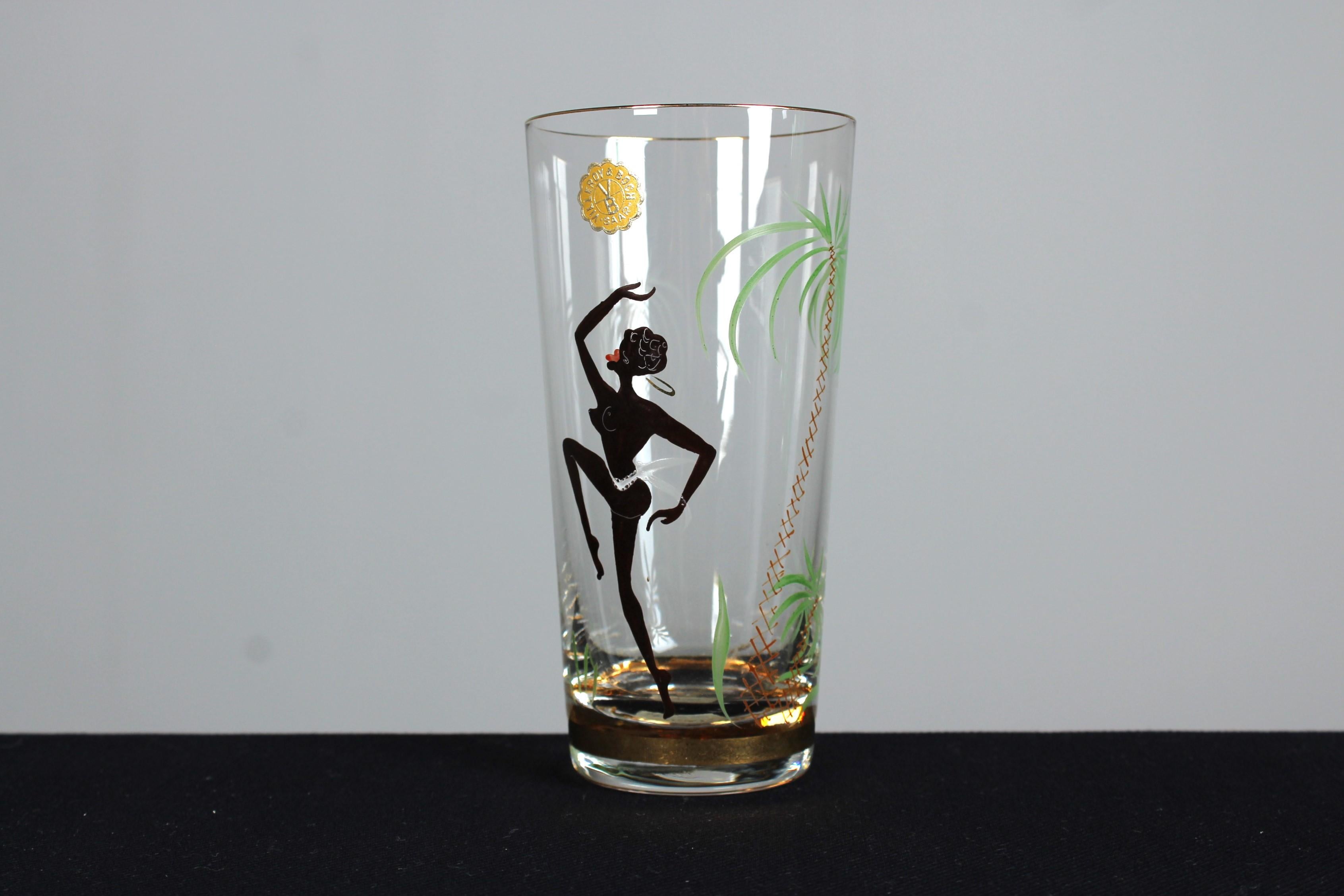 20th Century Rare Handpainted Villeroy & Boch Glass, 1920s, France, 15 cm For Sale