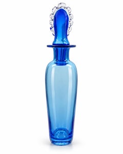 Rare Hank Adams for Blenko 9229S One-Year Production Blue Art Glass Decanter