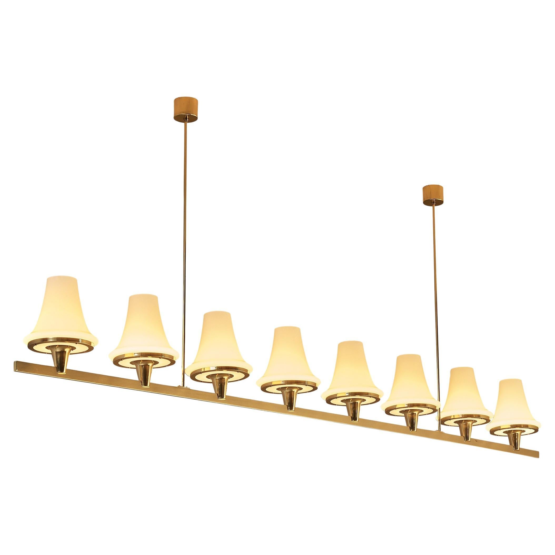 Rare Hans-Agne Jakobsson Chandelier in Brass and White Glass  For Sale