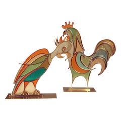 Antique Rare Hans Hagenauer Rooster and Parrot Figures