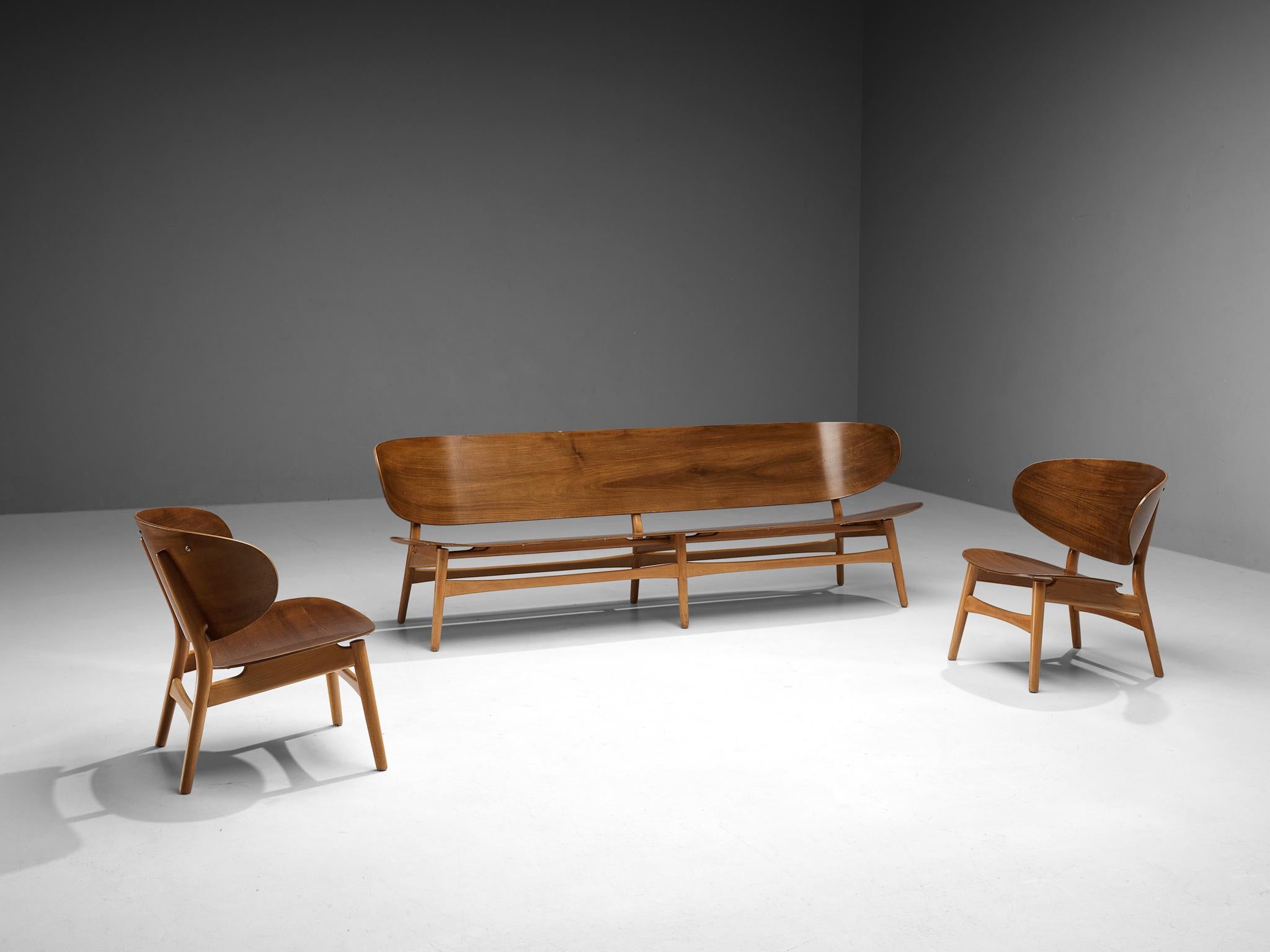 Scandinavian Modern Rare Hans J. Wegner for Fritz Hansen Lounge Set in Walnut 