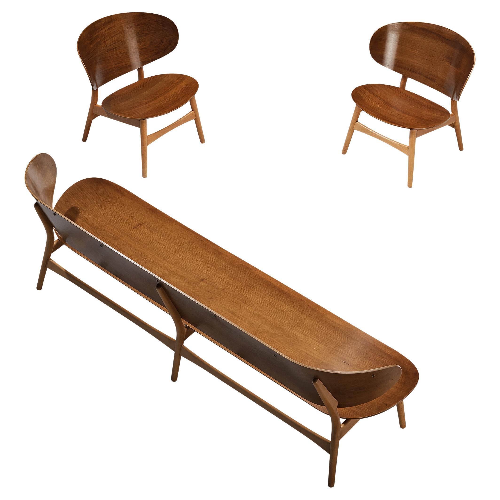 Rare Hans J. Wegner for Fritz Hansen Lounge Set in Walnut 