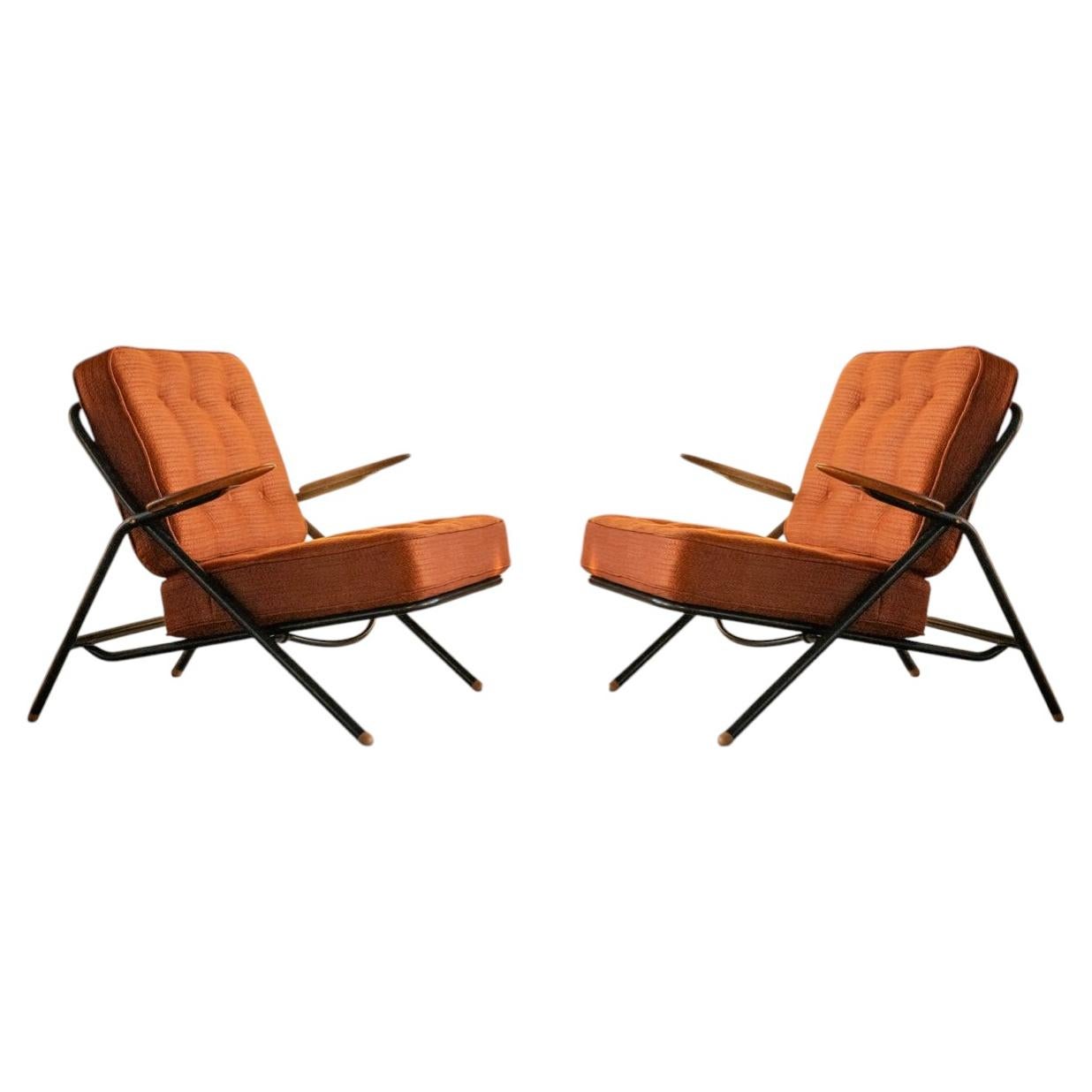 Seltene Hans J. Wegner für Getama Paar 'Sawbuck' GE215 Lounge Chairs im Angebot