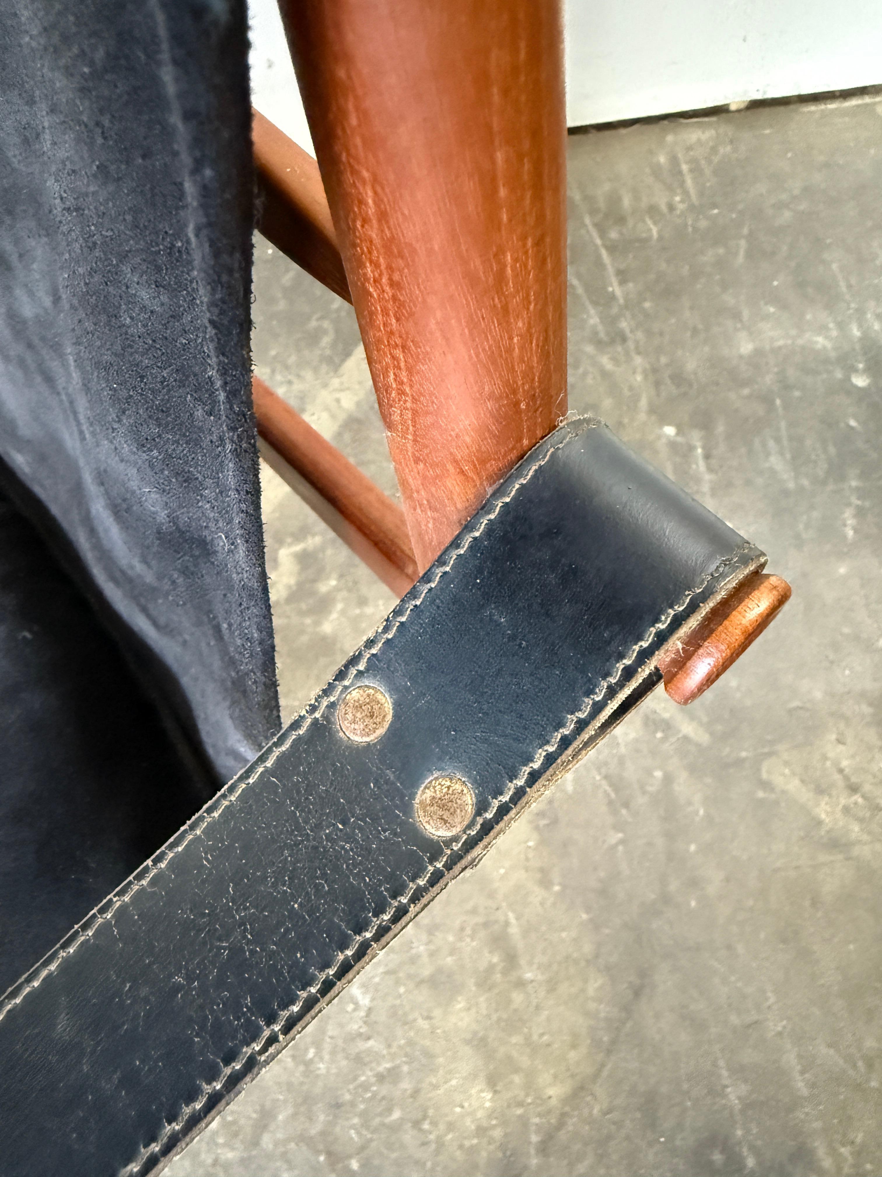 Mid-20th Century Rare Hans Olsen black suede leather safari lounge Antelope chair For Sale