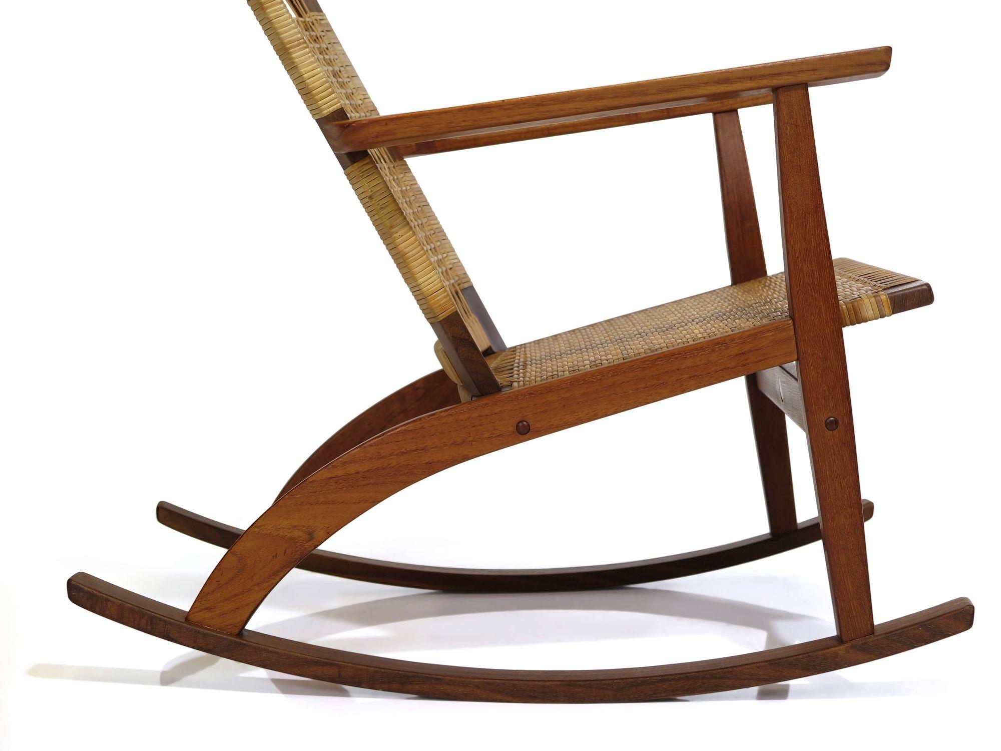 Scandinavian Modern Rare Hans Olsen for Juul Kristensen Teak Cane Rocking Chair For Sale