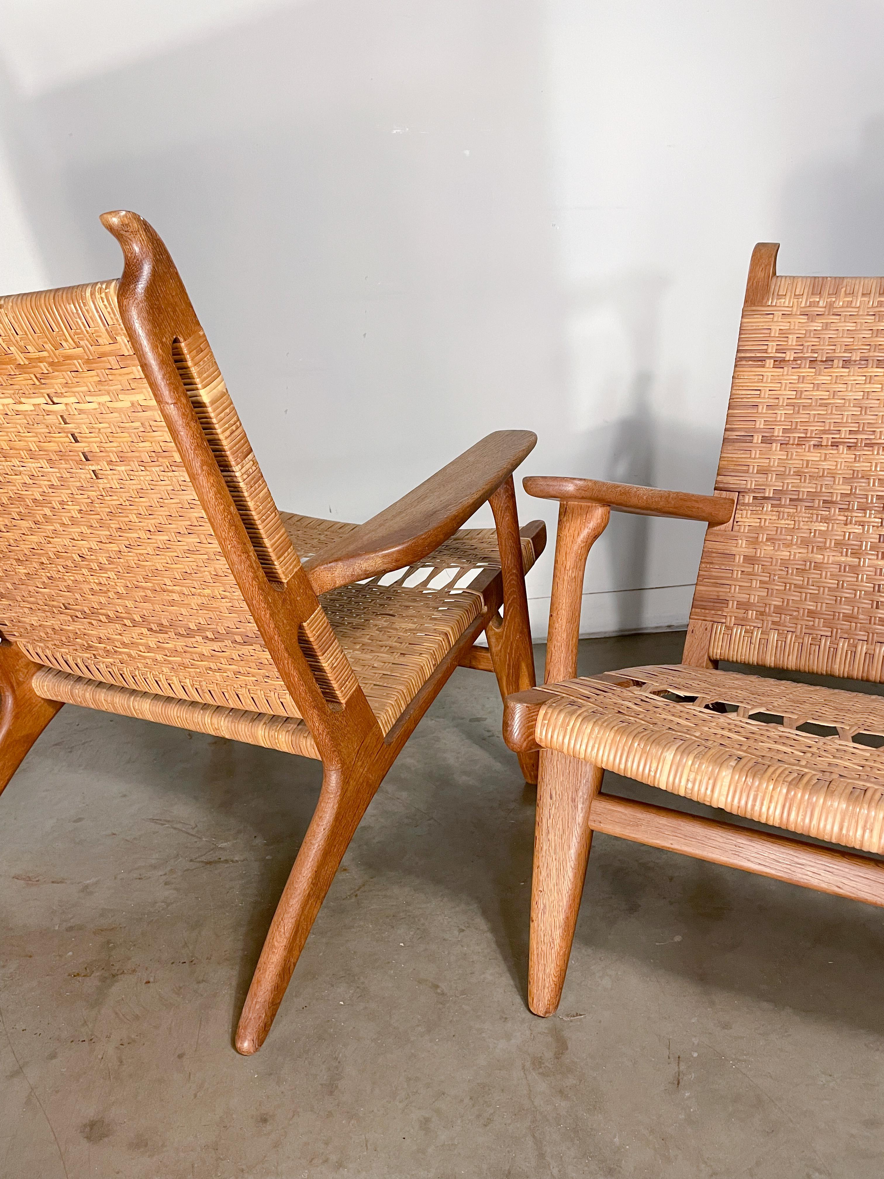 Rare Hans Wegner CH-27 Oak and Cane Chairs In Good Condition In Kalamazoo, MI