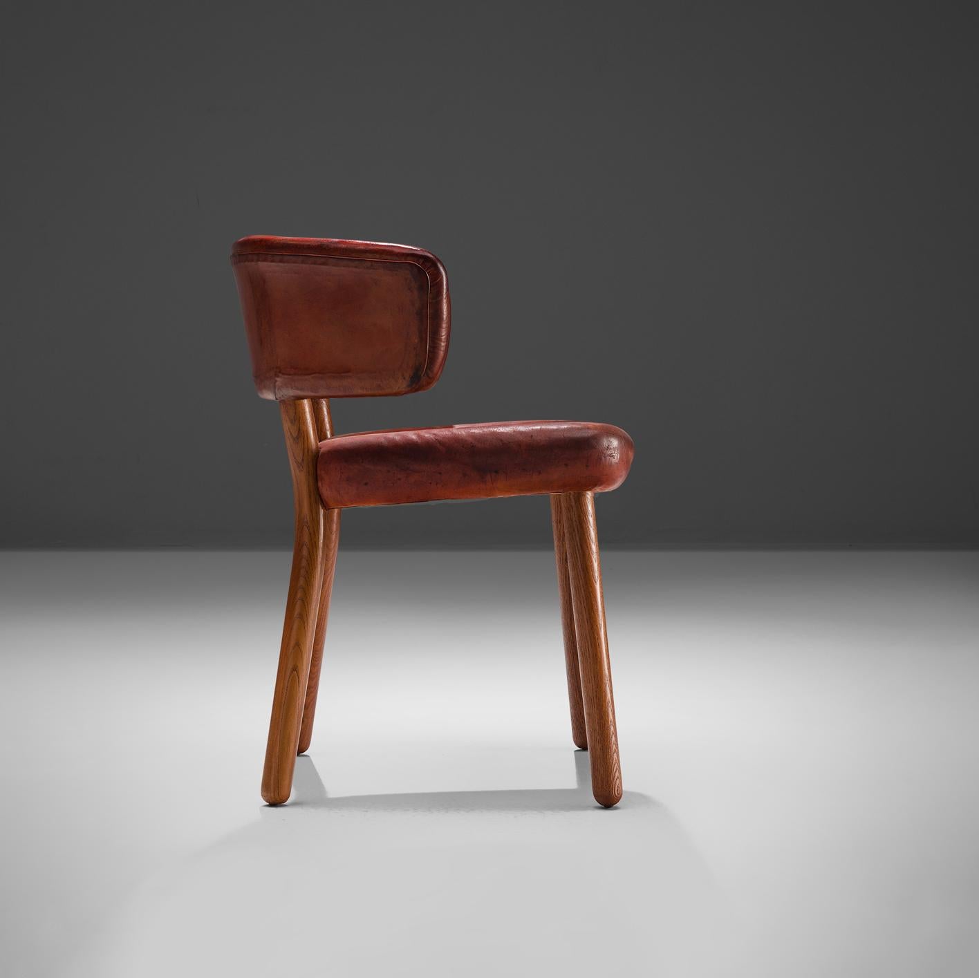 Rare Hansen & Jørgensen Chair in Original Leather and Gardella 'Arenzano' Lamp In Good Condition In Waalwijk, NL