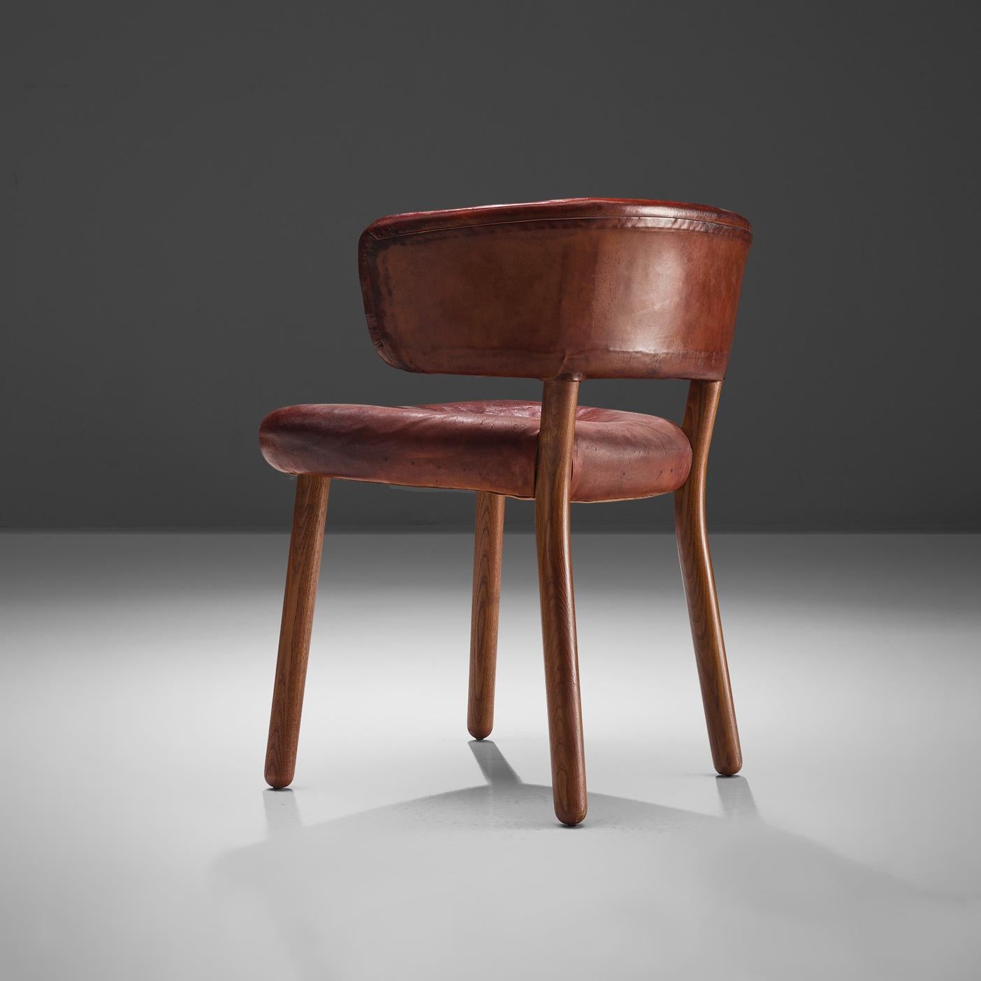 Brass Rare Hansen & Jørgensen Chair in Original Leather and Gardella 'Arenzano' Lamp