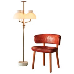 Rare Hansen & Jørgensen Chair in Original Leather and Gardella 'Arenzano' Lamp