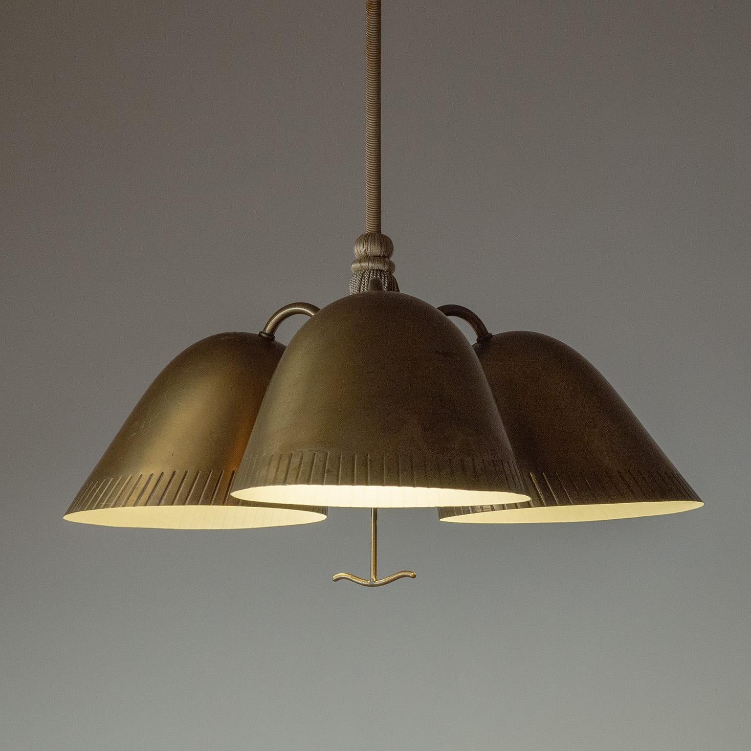 Art Deco Rare Harald Notini Brass Chandelier, 1940s