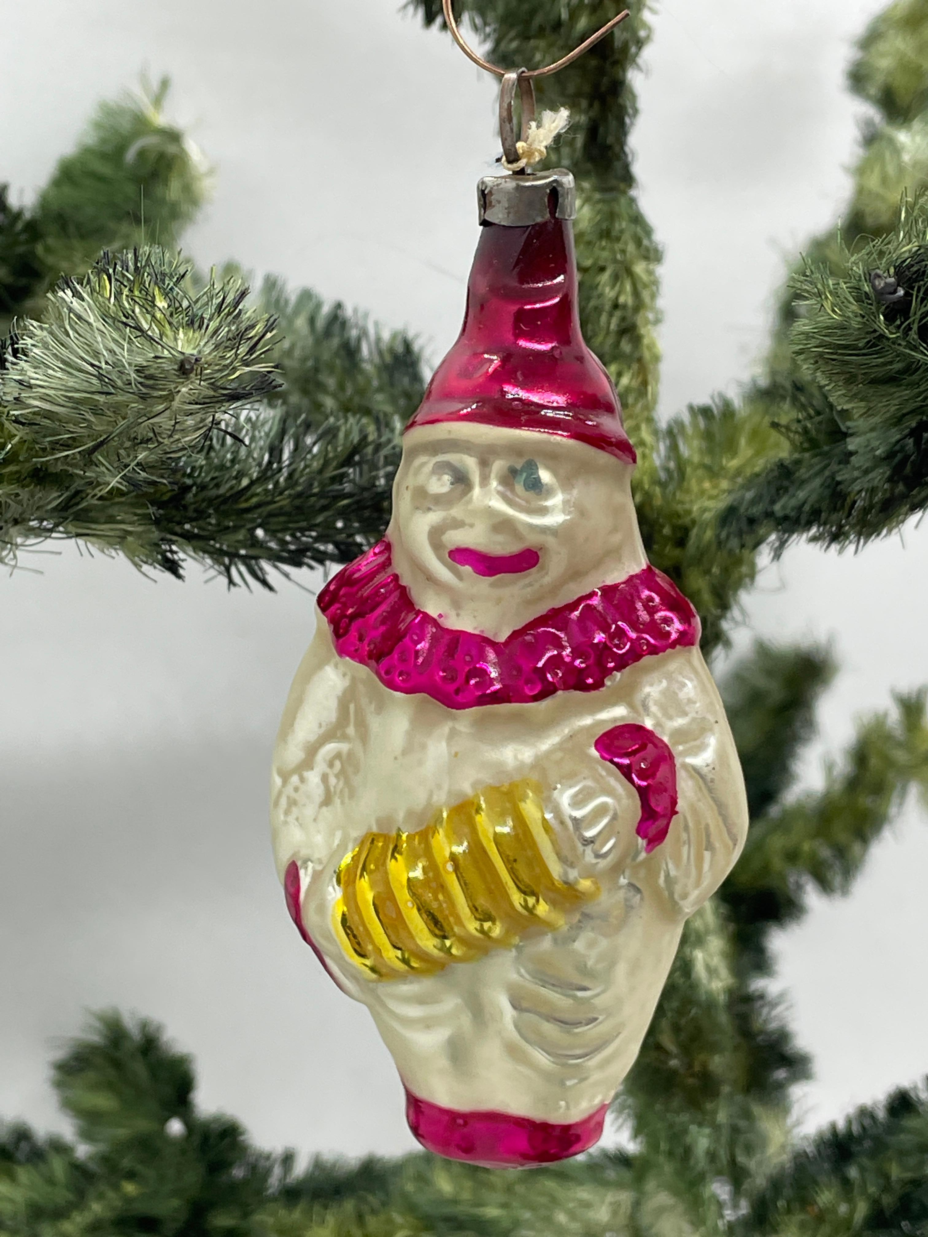 Folk Art Rare Harlequin and Fish Christmas Ornament Vintage, German, 1930s