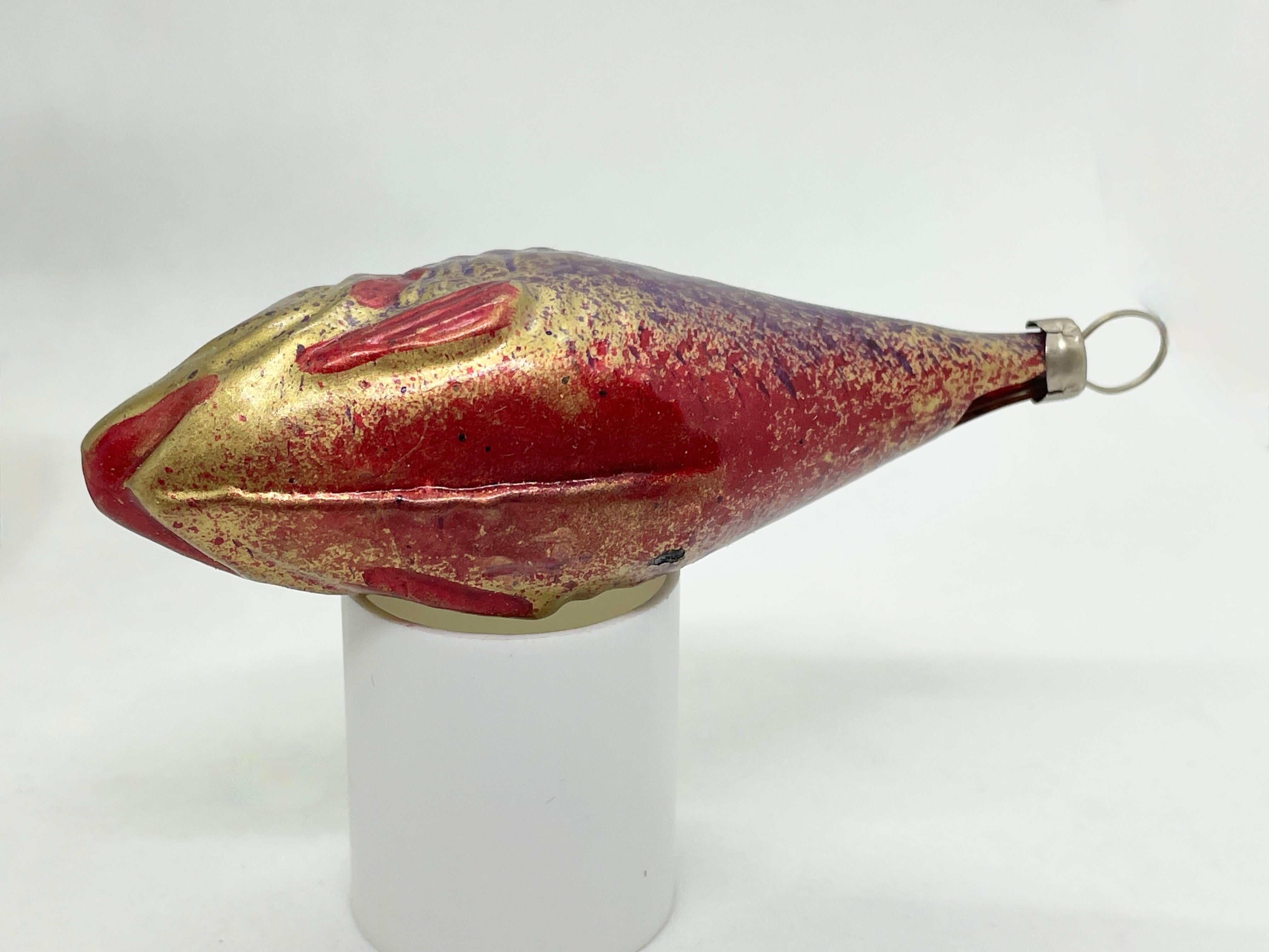 Mercury Glass Rare Harlequin and Fish Christmas Ornament Vintage, German, 1930s