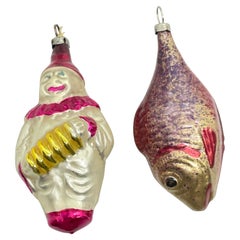 Rare Harlequin and Fish Christmas Ornament Vintage, German, 1930s