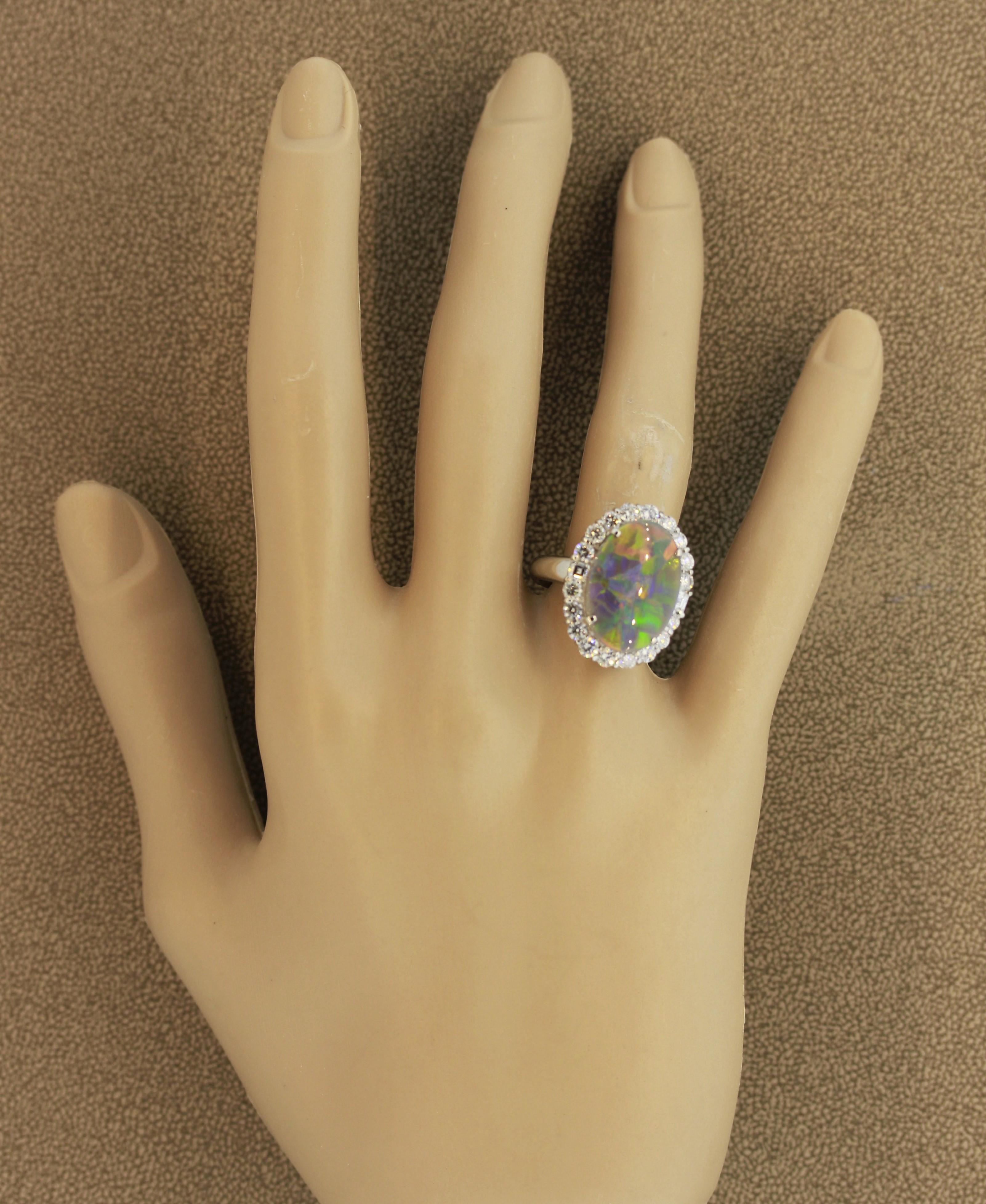 Women's Rare Harlequin Australian Opal Diamond Platinum Ring