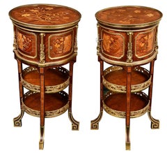 Rare Harlequin pair Louis XVI style marquetry side cabinets, C19th