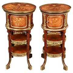 Rare Harlequin pair Louis XVI style marquetry side cabinets, C19th