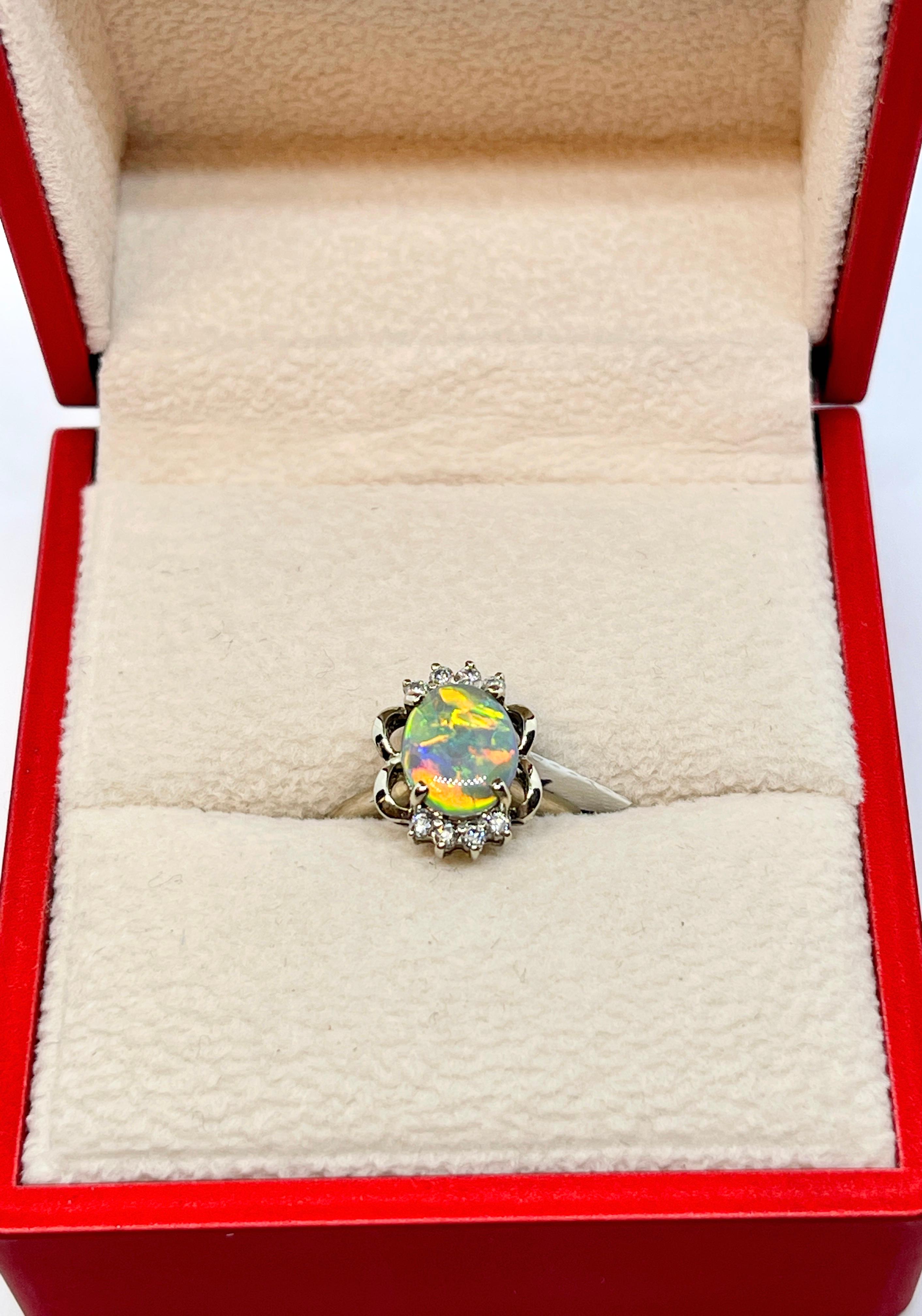 Rare Harlequin Pattern Solid Semi Black Opal Diamond Ring 9ct Gold Valuation For Sale 9